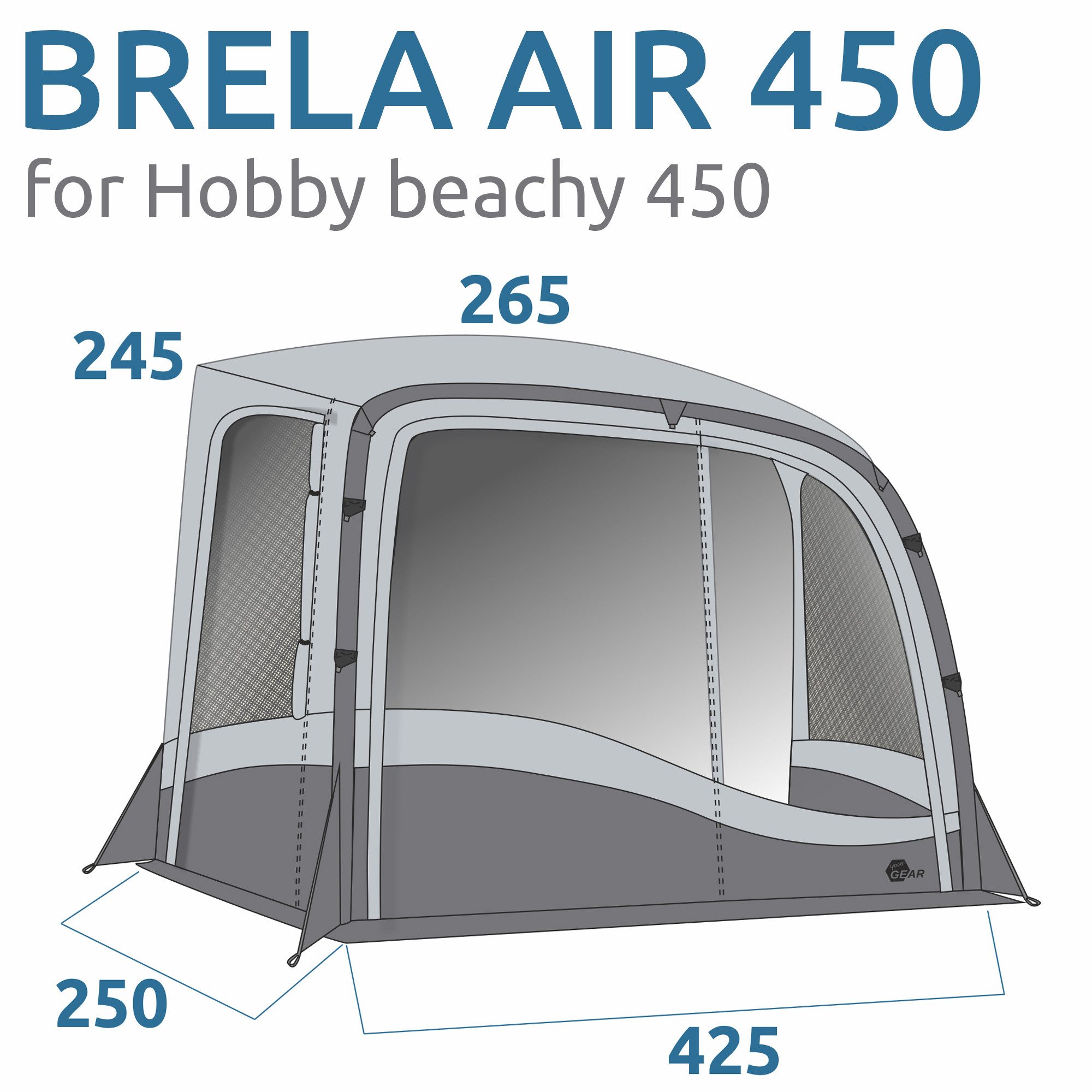 yourGEAR Vorzelt your GEAR Brela Air 450 - aufblasbares Vorzelt für Hobby beachy 450, Personen: 0