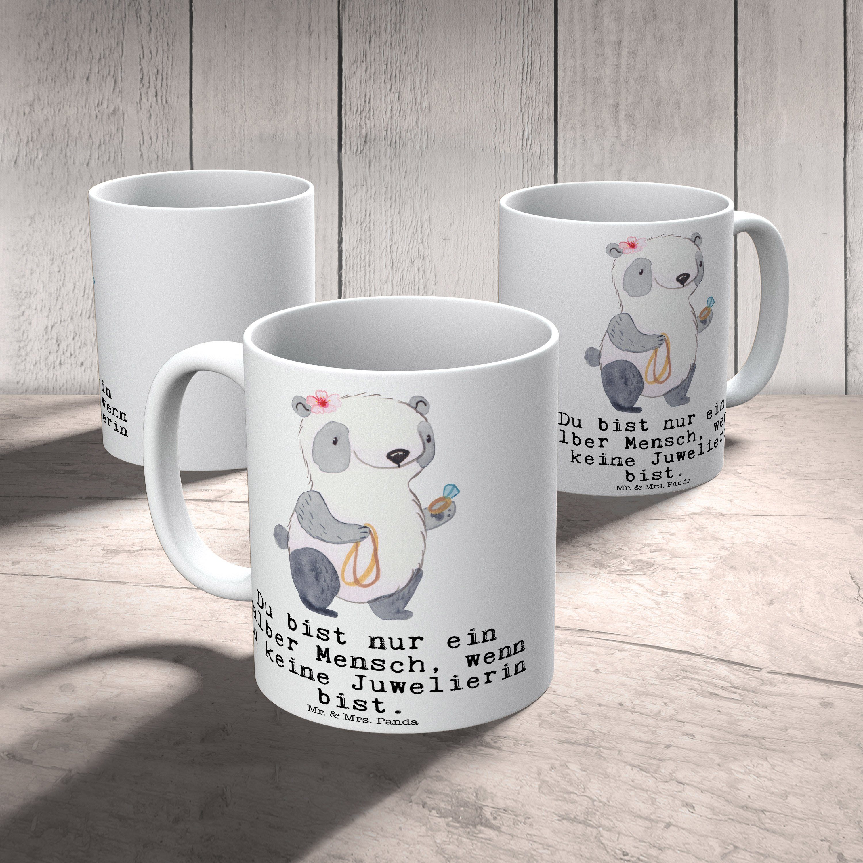 Mrs. Juwelierin Keramik Tasse Geschenk, - Weiß Goldsc, Herz & Schmuckgeschäft, Mr. - mit Danke, Panda