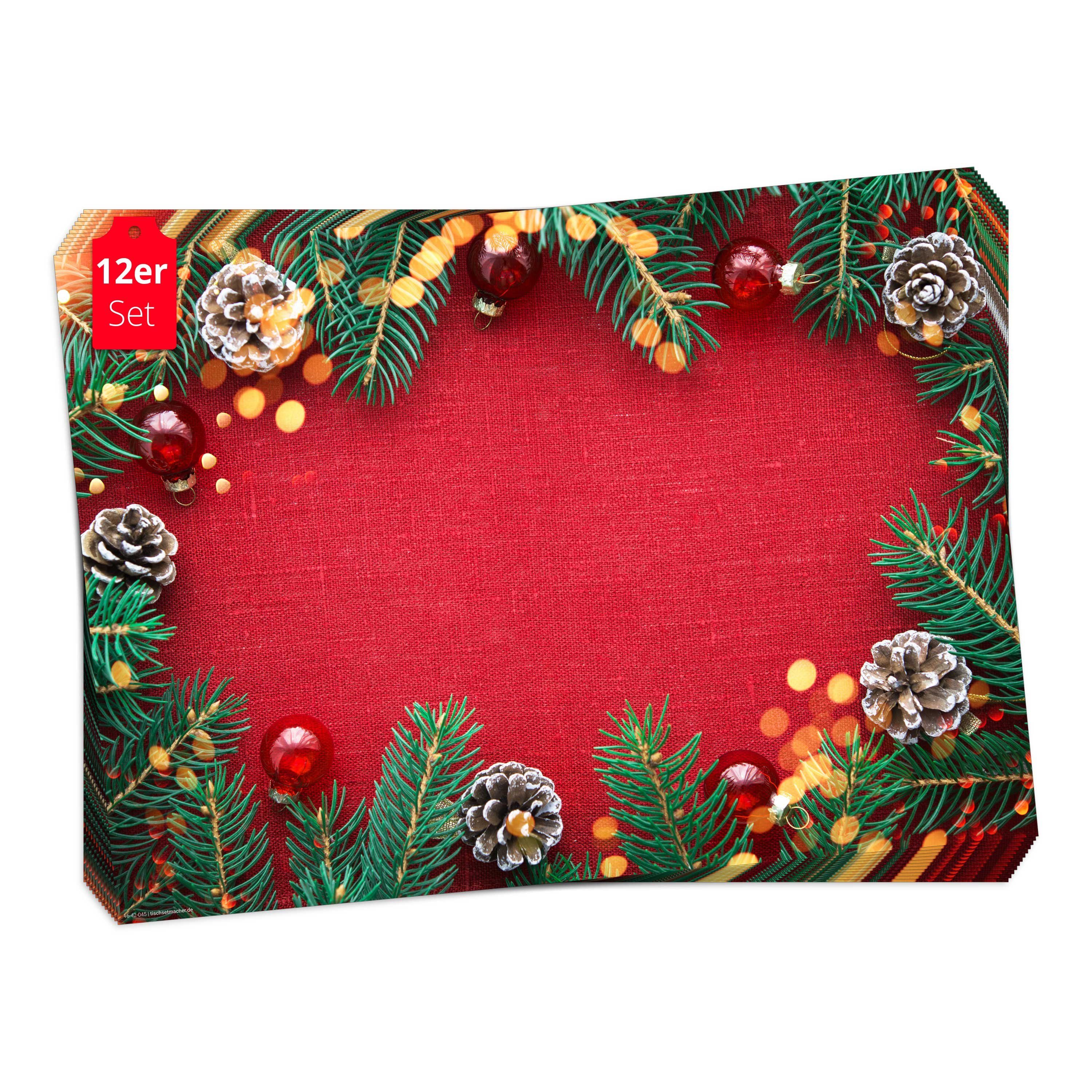 Tischsetmacher Platzset Tischsets I Platzsets - Weihnachten - Rote Weihnachtsdecke, (aus Naturpapier in Aufbewahrungsmappe, 12-St., 44 x 32 cm / rot), Made in Germany