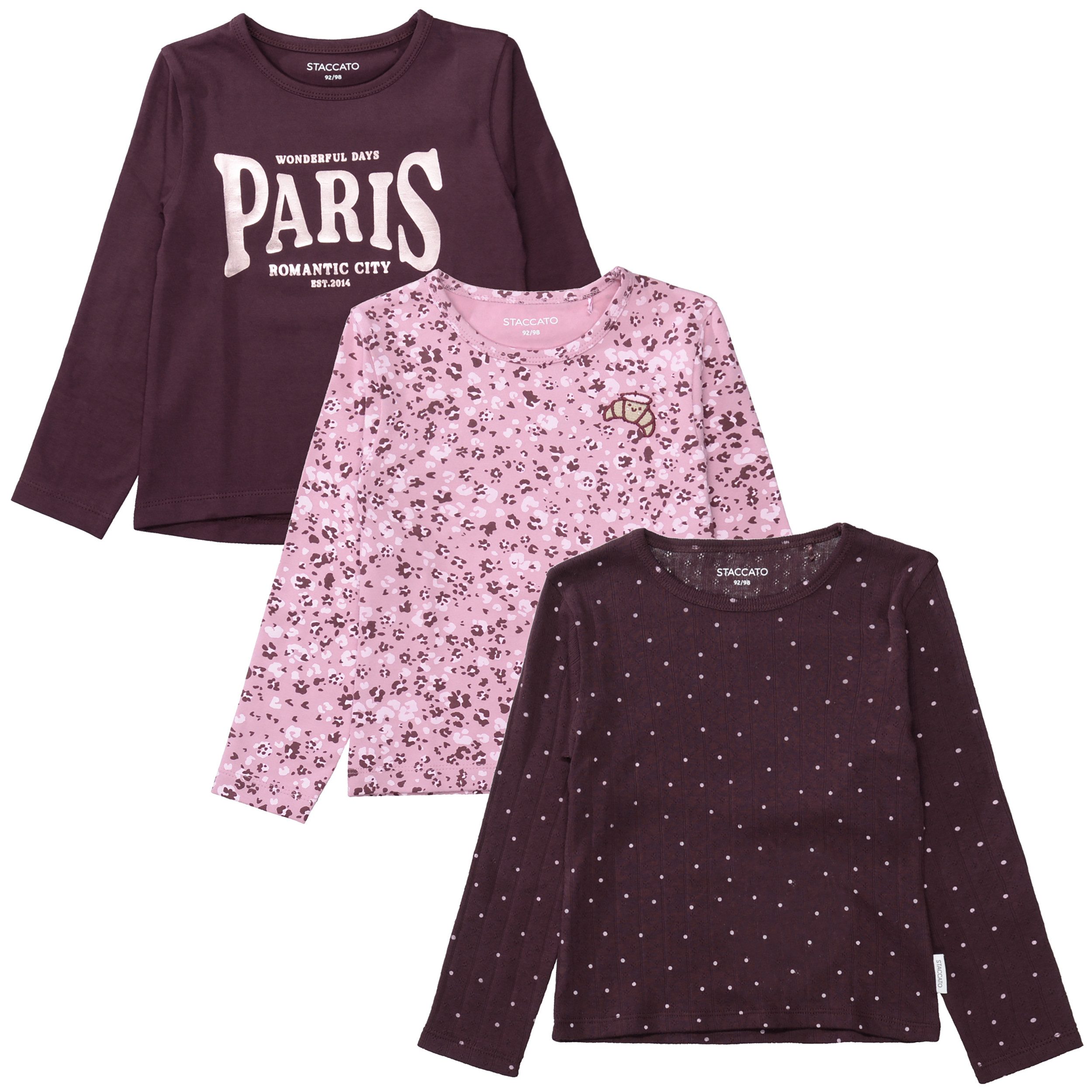 STACCATO Langarmshirt (Packung, 3-tlg) Baumwolle mit Elasthan, gemustert, mit Prints