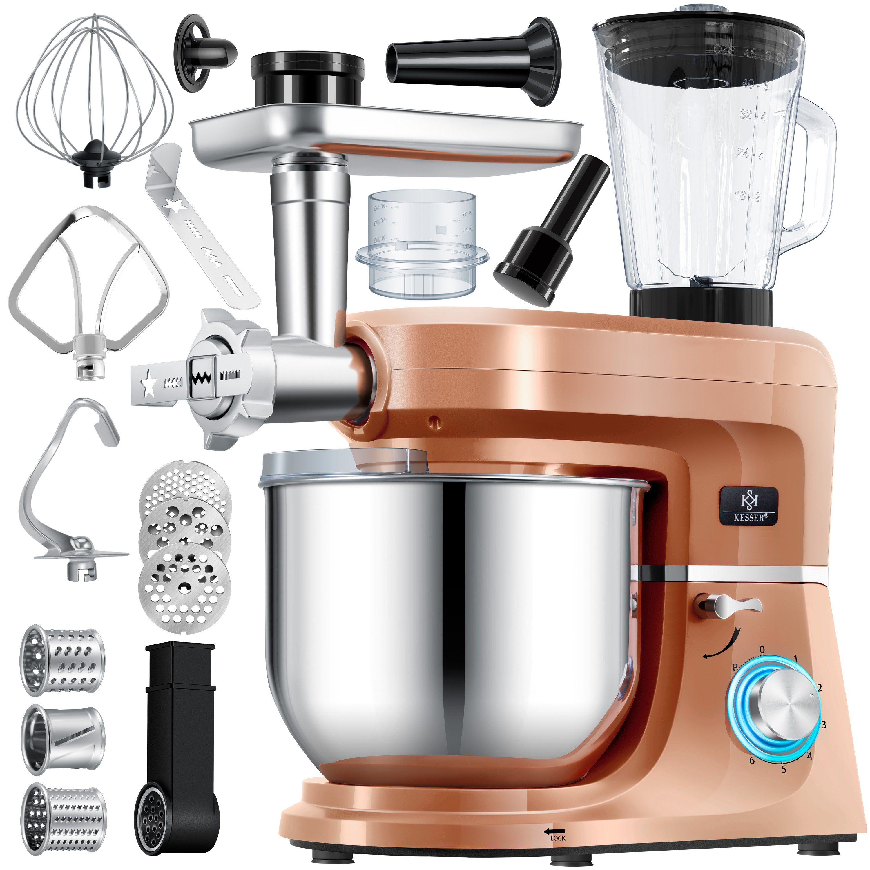 KESSER Küchenmaschine, Universal Küchenmaschine K-KM 3000 mit Fleischwolf Knetmaschine 5,5L