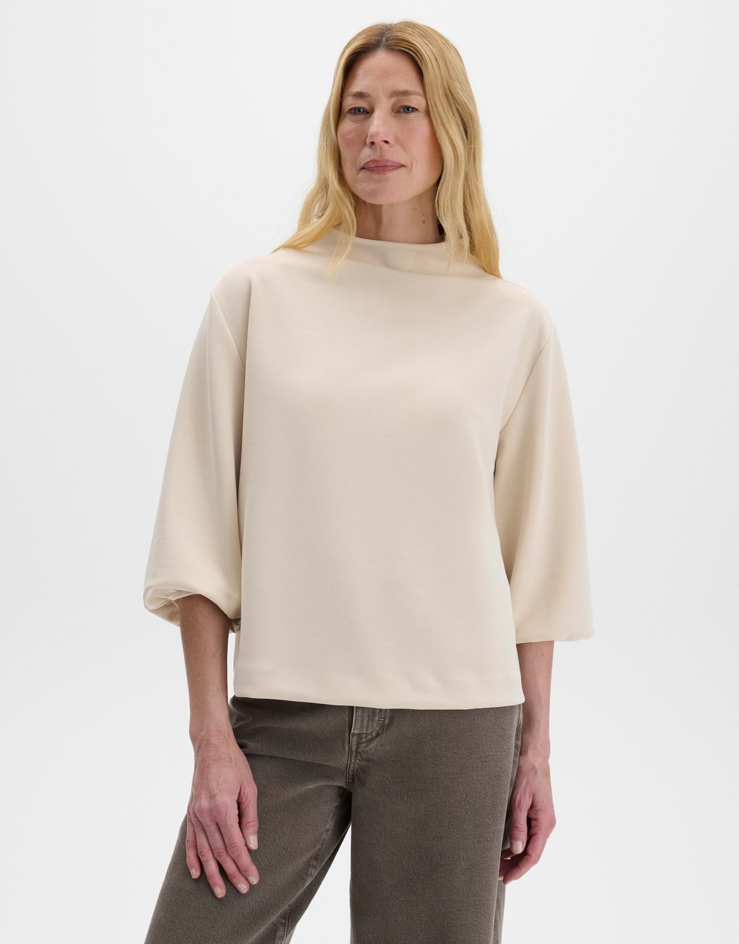 someday Sweatshirt Ujuma aus weicher Sweatware Weite, gerade Silhouette mit 3/4-Ballonärmeln und Funnel Neck