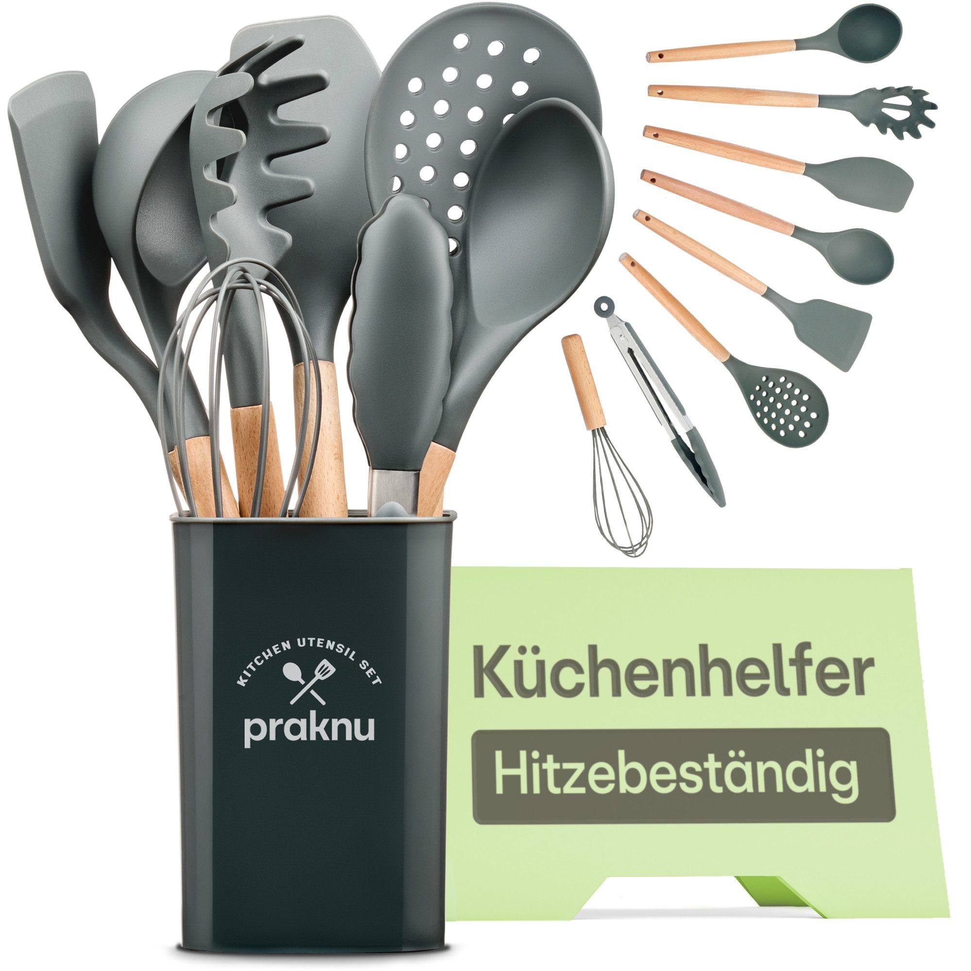 Praknu Kochbesteck-Set Küchenutensilien 8er Set Holz (Set, 8-tlg), Küchen Accessoires Zubehör Haushalt Set & Halterung / Aufhängeschlaufe