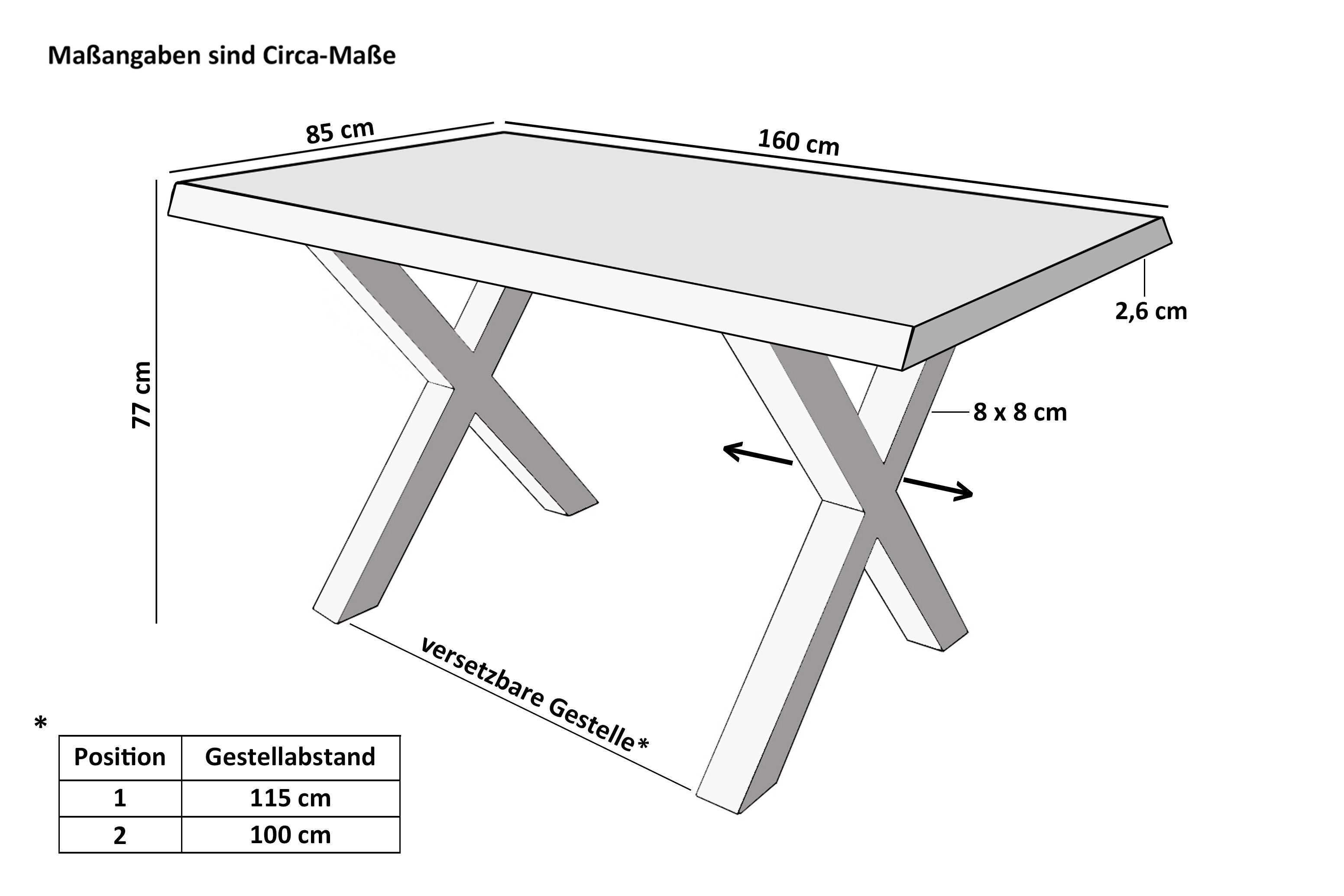 SAM® Esstisch Cati, massives Eichenholz, Baumkante, Metallgestell X-Form