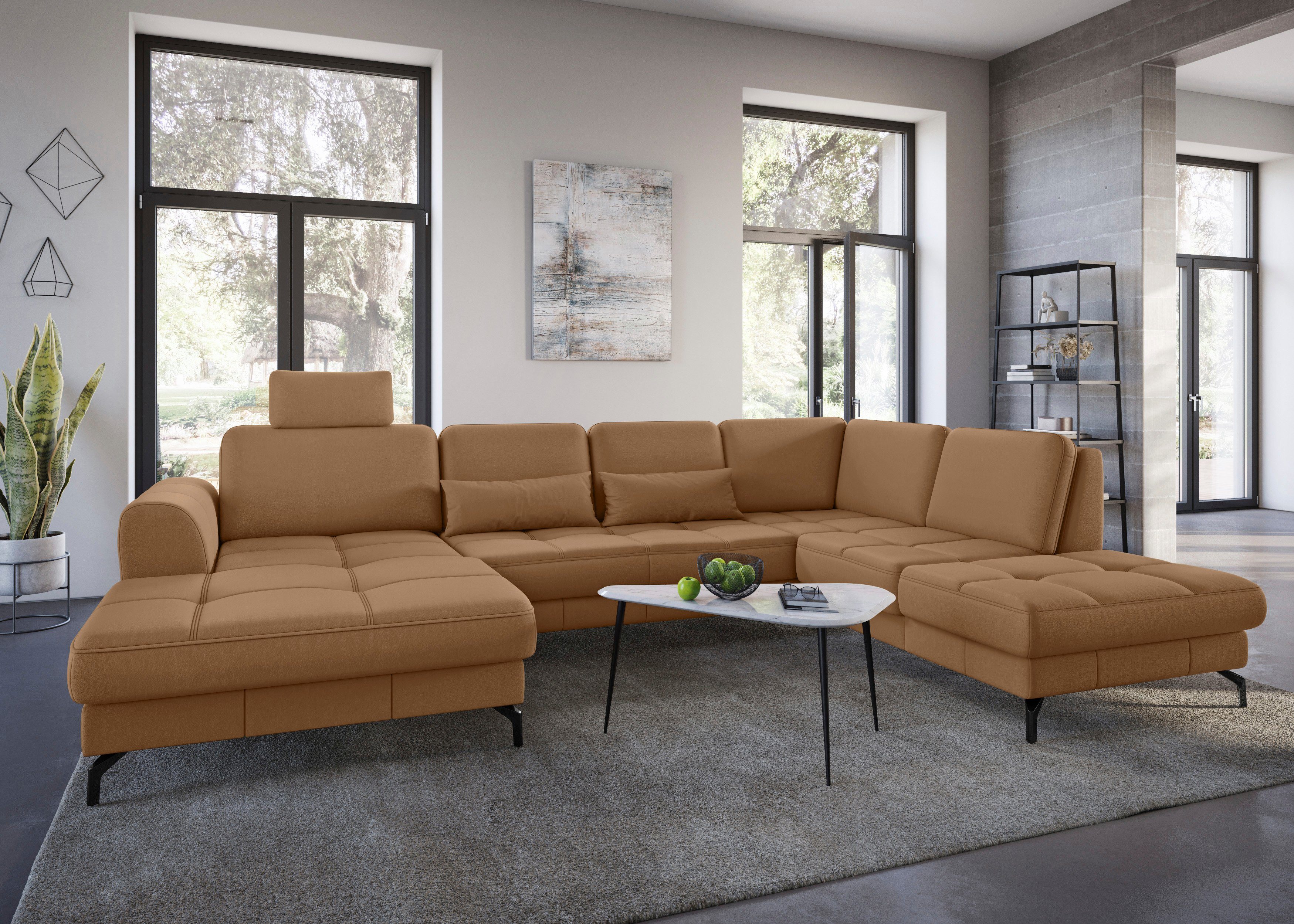 sit&more Wohnlandschaft Bendigo U-Form, inklusive Sitztiefenverstellung, Bodenfreiheit 12 cm, in 2 Fußfarben