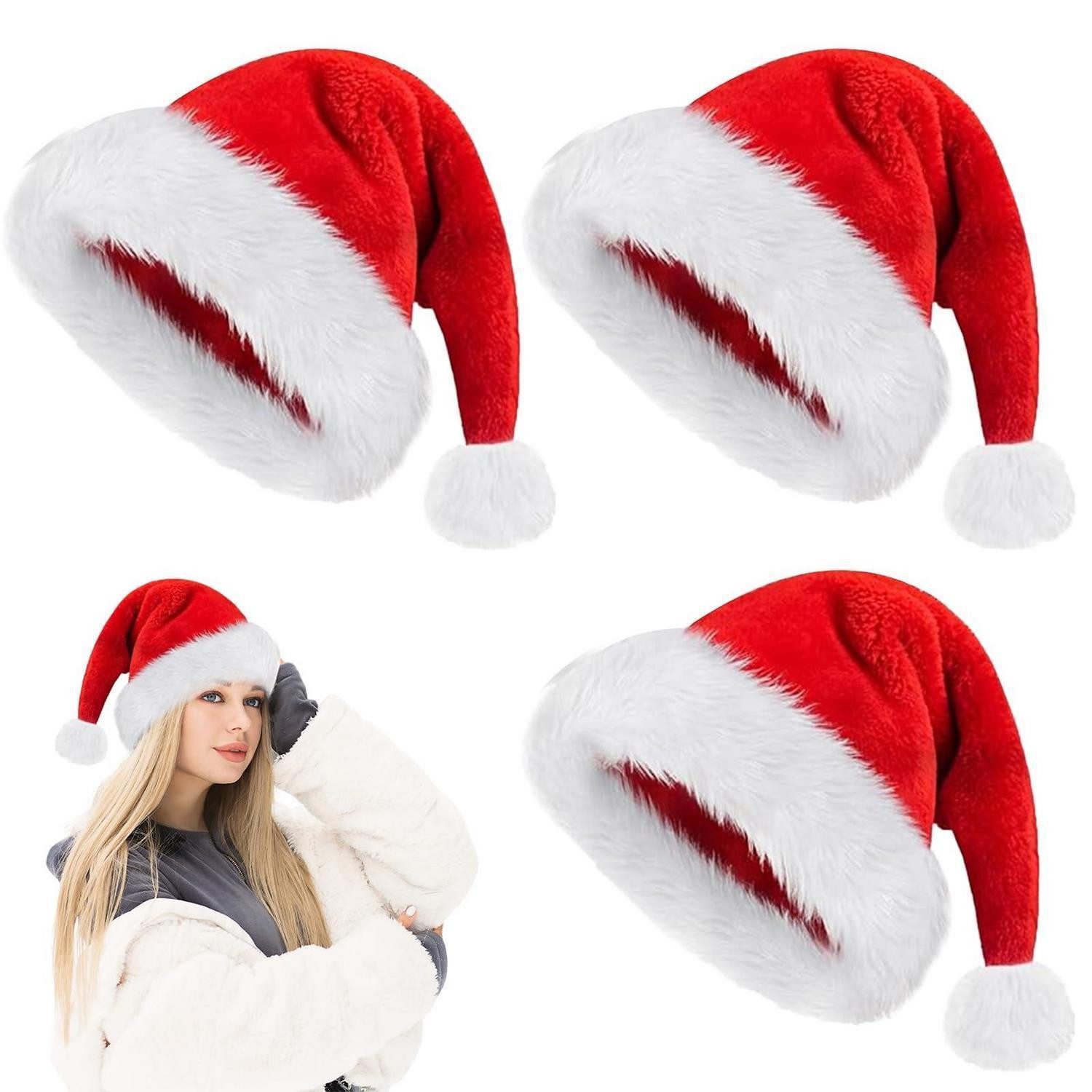 LuxusKollektion Plüschmütze Weihnachtsmütze Nikolausmütze 3er-Set Plüsch Rot-Weiß (3-St)