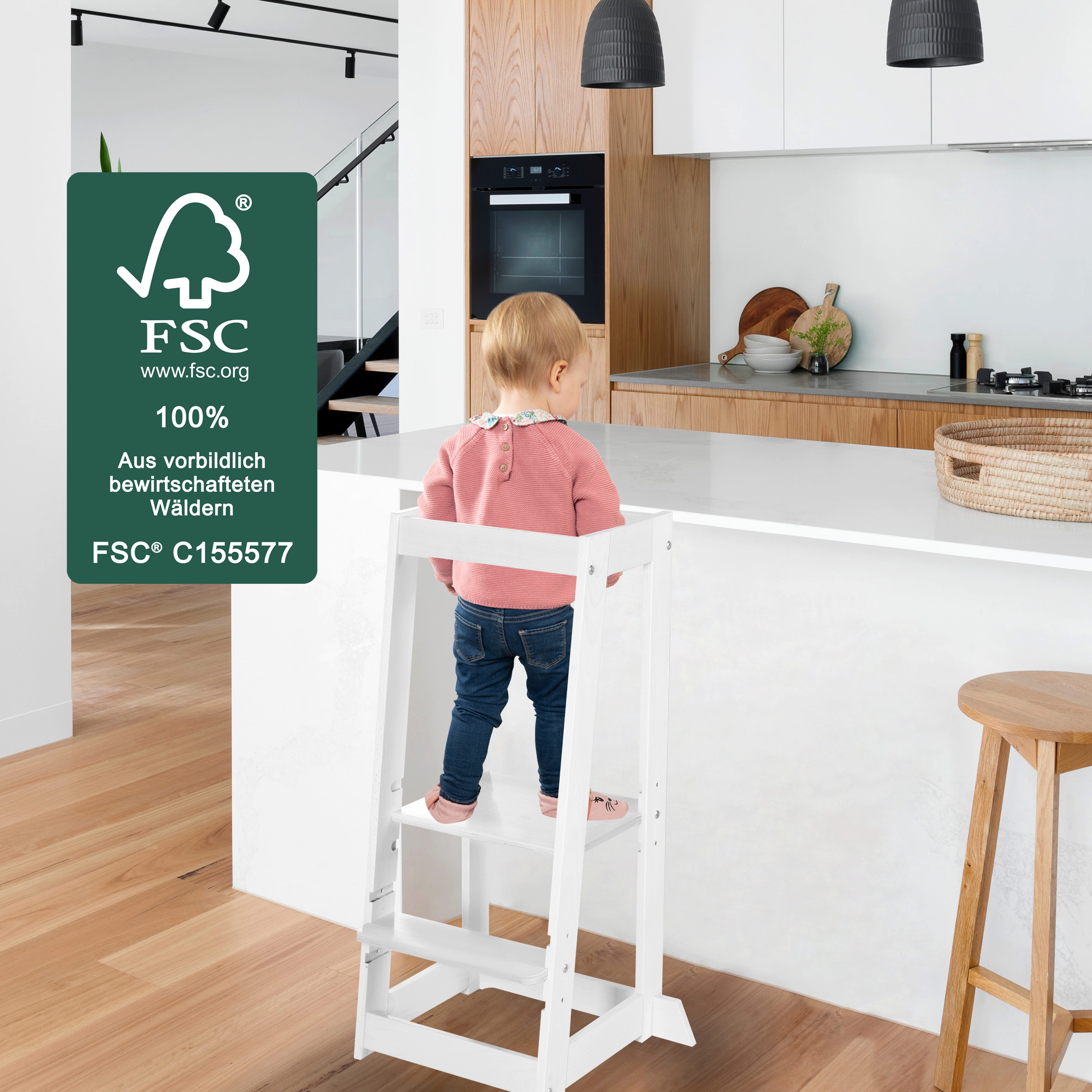 roba® Stehhilfe Monti Step - Lernturm nach Montessori - Tritthocker für Kinder (Ideal als Küchenhelfer - Bis 80 kg belastbar), Mit Kippschutz - FSC®-zertifiziertem Holz