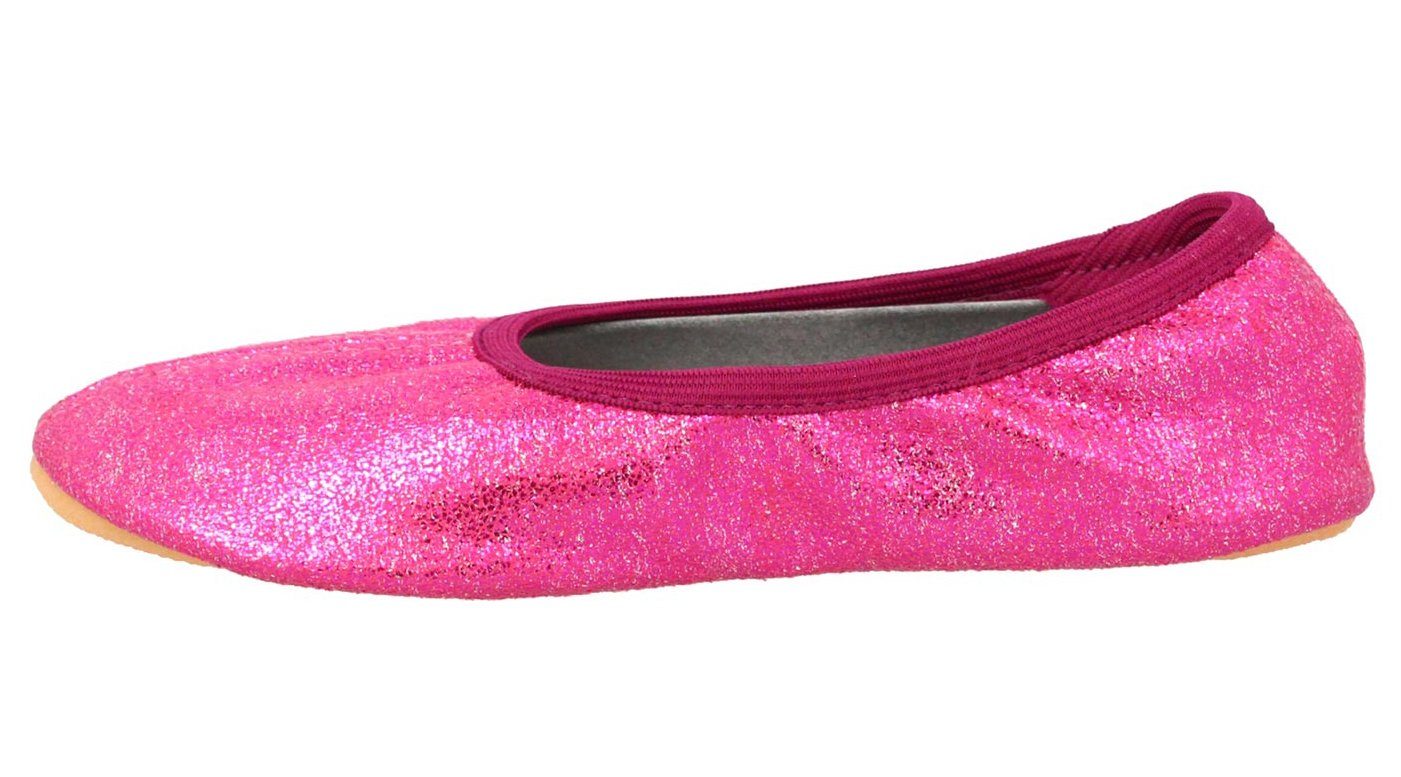 Beck Schläppchen Basic Glitzer Gymnastikschuh (bis Gr. 42 erhältlich, für Sport und Zuhause) mit rutschfester Gummi-Laufsohle