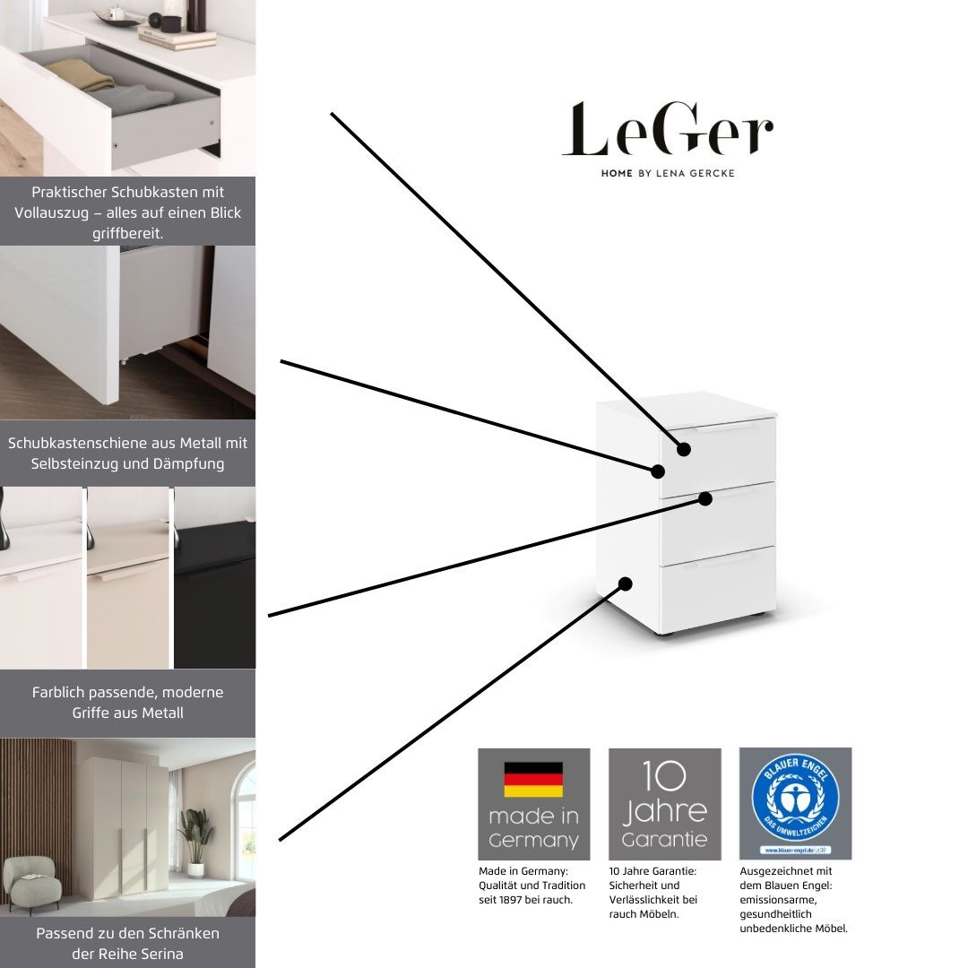 LeGer Home by Lena Gercke Nachtkommode Nachttisch Nachtschrank Nachtkonsole SERINA eleganter Eyecatcher (inkl. SOFT-CLOSE-FUNKTION), mit 3 Schubkästen sowie hochwertigen Metallgriffen MADE IN GERMANY