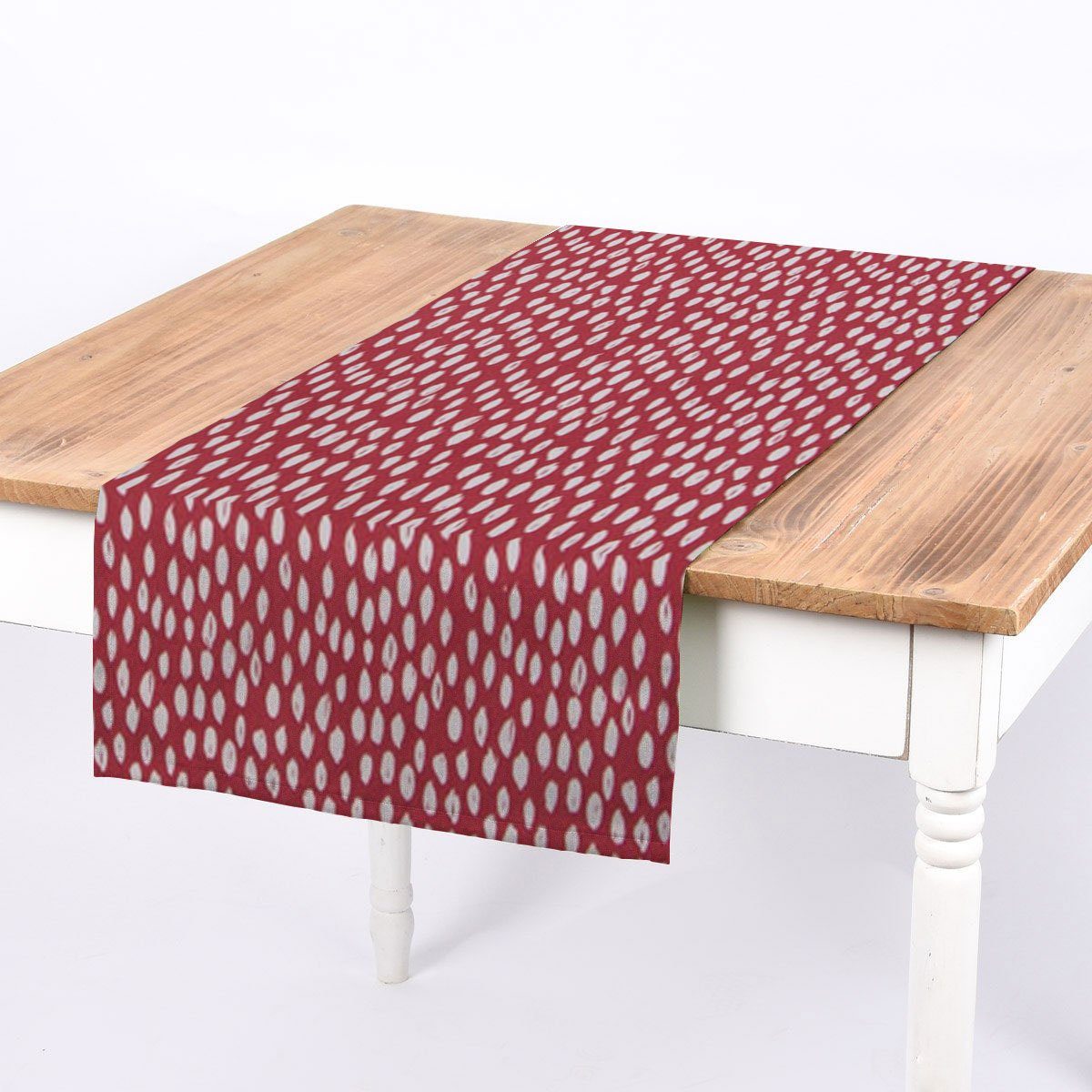 SCHÖNER LEBEN. Tischläufer SCHÖNER LEBEN. Tischläufer rot mit Klecksen Tropfen 40x160cm, handmade