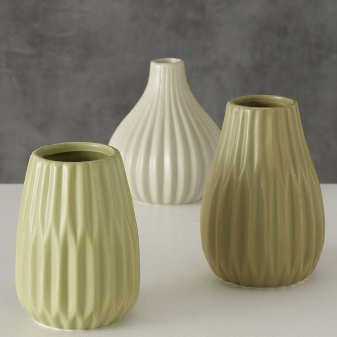 BOLTZE Dekovase Blumenvase aus Keramik im 3er Set Mattes Design - Grün