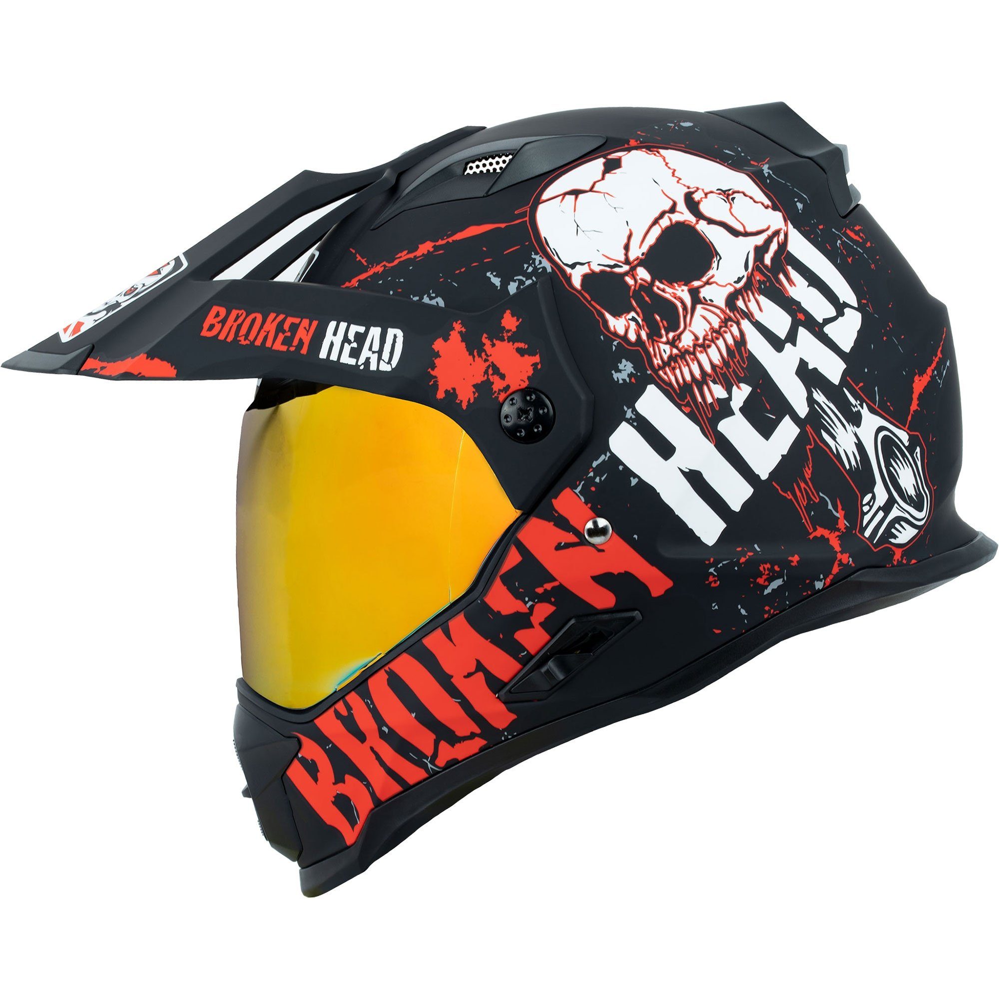 Motorradhelm Bone Crusher Rot mit verspiegeltem roten Visier