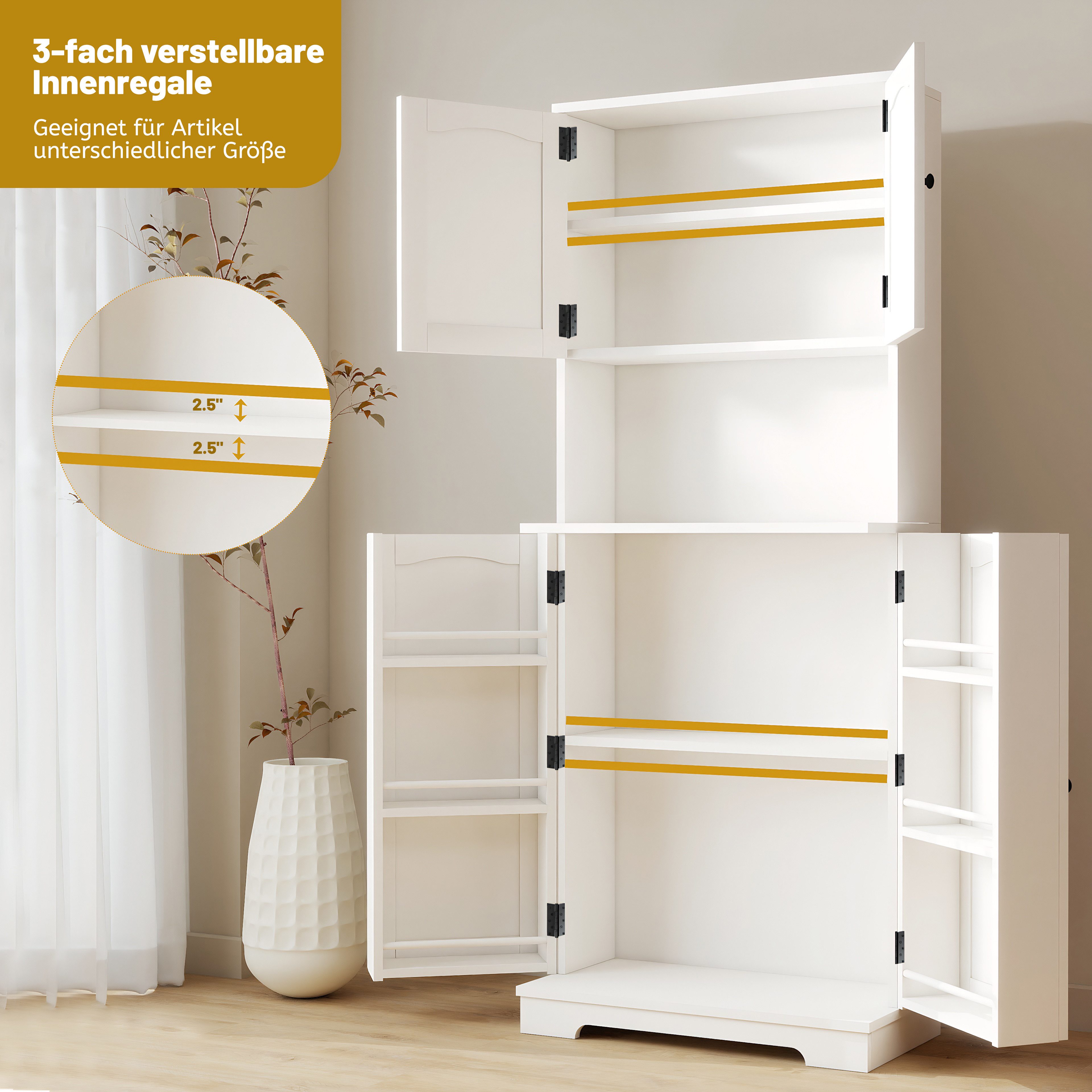 oyajia Sideboard Modernes Küchenschrank, mit 6 Türablagen (Anrichte und Aufbewahrungsschrank mit verstellbaren Regalen)