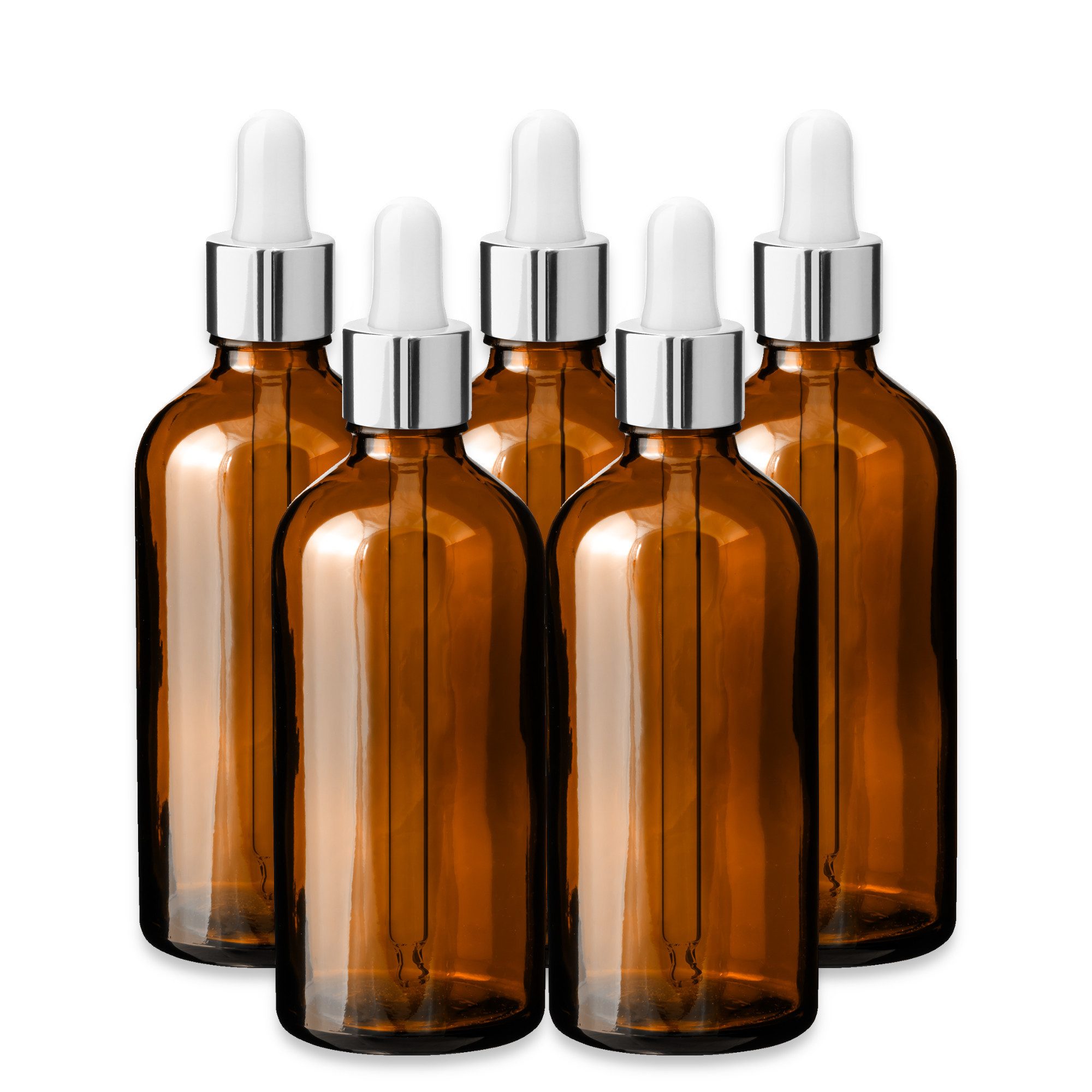 CK Verpackung GmbH Pipettenflasche 5x Glasflasche braun 100 ml mit weißer Glaspipette leere Tropfflasche