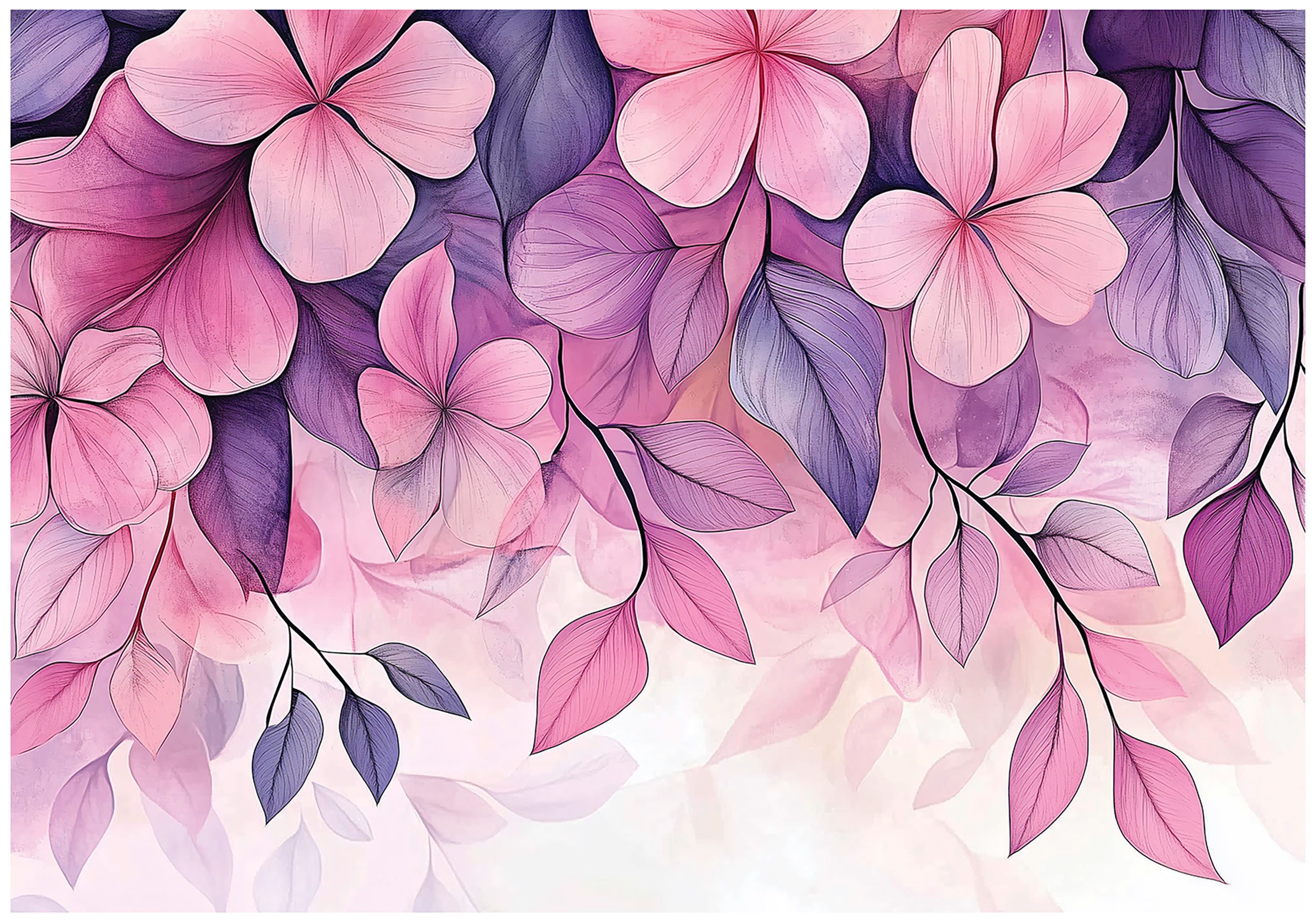 Wallarena Fototapete Natur Rosa Blumen Vlies Tapete Wohnzimmer Schlafzimmer Wandtapete, Glatt Vlies Washable, Blumen, Blätter, Natur, Rosa, (Packung, 2 St., Vlies Fototapete), Vliestapete schwarz Wohnzimmer Schlafzimmer Küche Tapete + Kleister