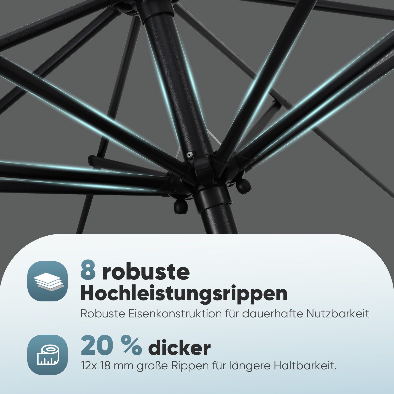 Sekey Sonnenschirm ø 200/270/300 cm Gartenschirm Rund, Marktschirm Knickbar, mit Kurbel, LxB: 300x300 cm, sonnenschirm 300cm, Neigungswinkel, für Balkon Garten, UV 50+