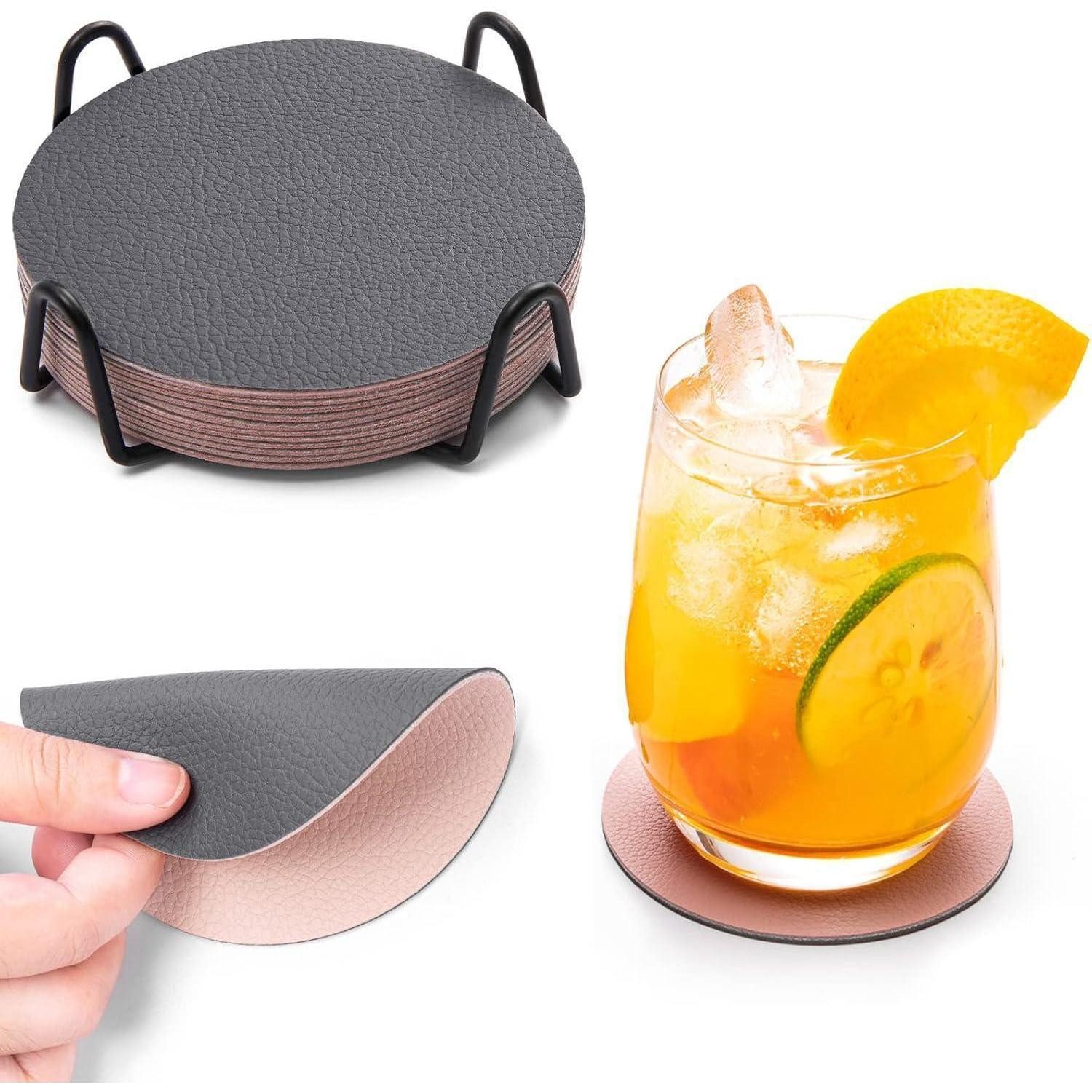 LuxusKollektion Küchenorganizer-Set Untersetzer 12er Set Glasuntersetzer rutschfest Grau Rosa Rund