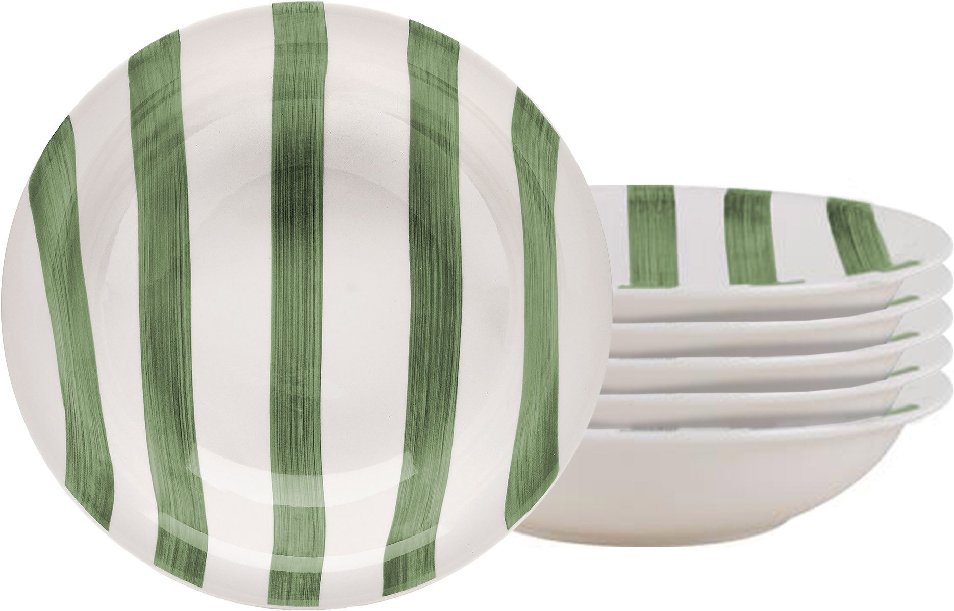 van Well Suppenteller Mallorca, Teller 21 cm, 6 Stück, (6 St), Teller Set, Keramik, Streifenoptik, spülmaschinen-/mikrowellengeeignet