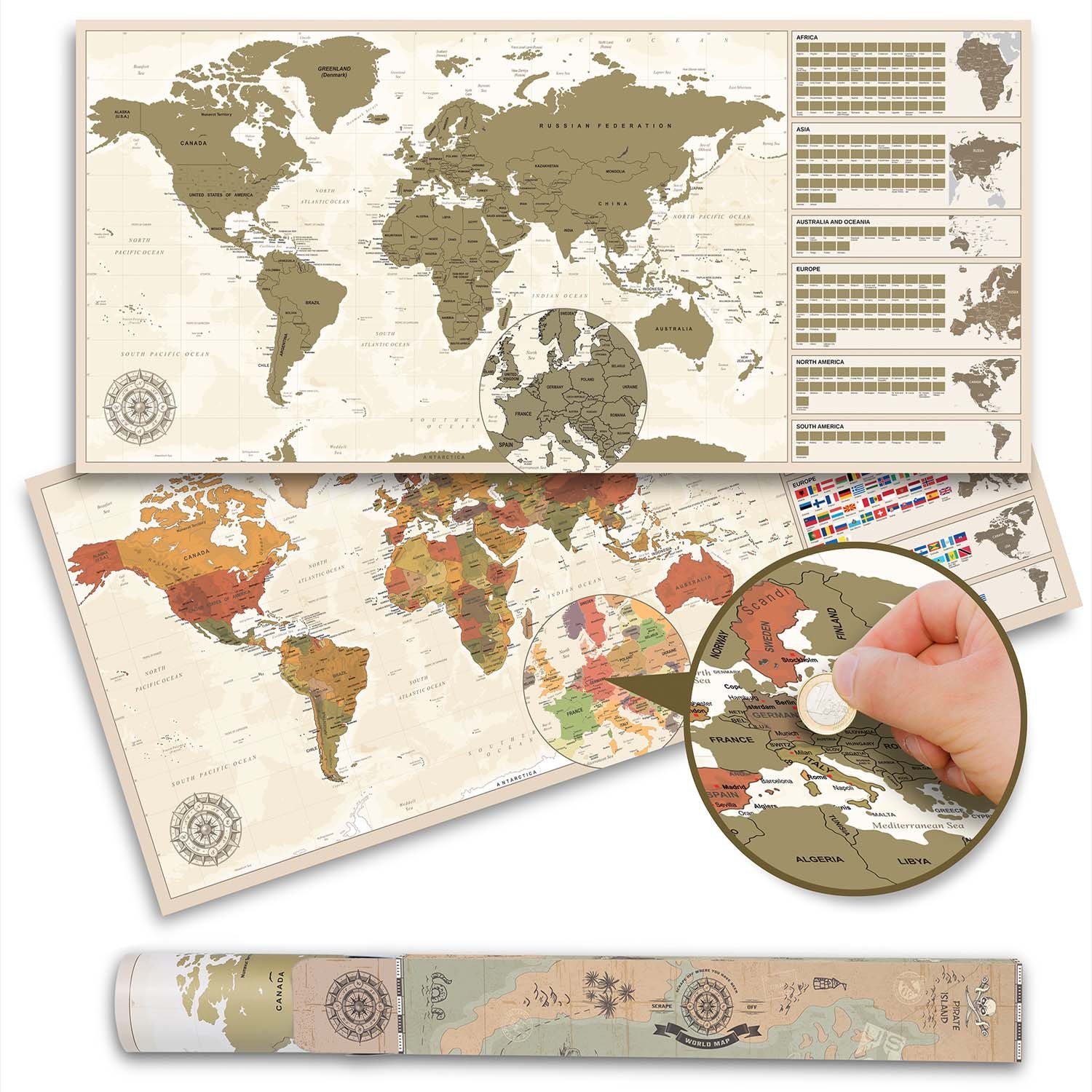 Goods+Gadgets Poster Scrape Off World Map, Vintage (Weltkarte zum frei Rubb günstig online kaufen