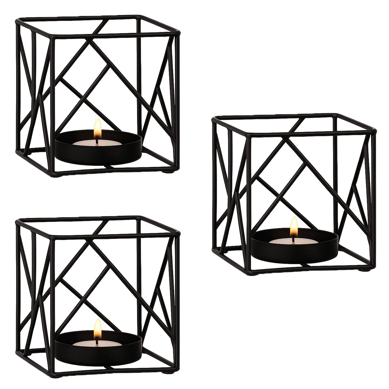 Marrakesch Orient & Mediterran Interior Teelichthalter 3er Set Sarpene -2- Teelichthalter aus Metall geometrisch schwarz 10cm (3 St), Handarbeit