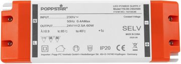 Poppstar LED Transformator 230V AC / 24V DC 2,5A LED Trafo (für 0,6 bis 60 Watt LEDs)
