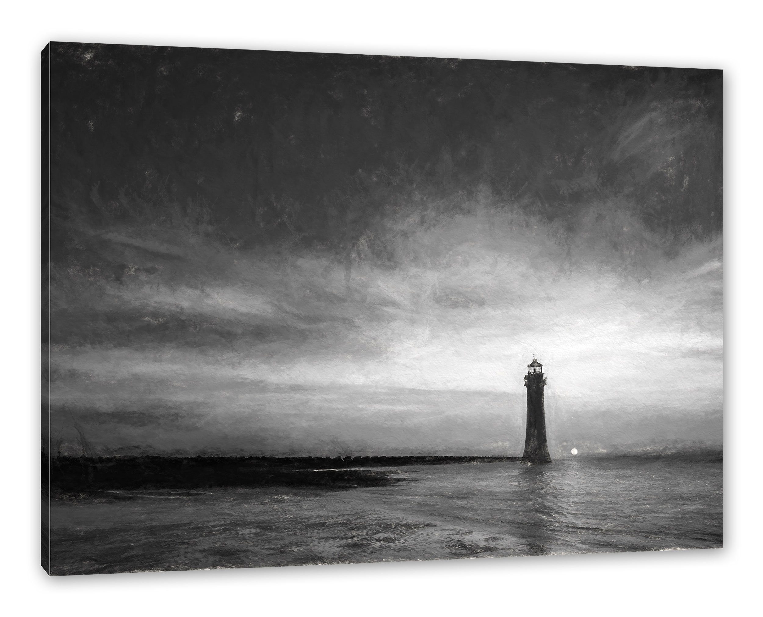 Sonnenuntergang, Zackenaufhänger im Leinwandbild bespannt, St), fertig Pixxprint im inkl. (1 Sonnenuntergang Leuchtturm Leinwandbild Leuchtturm