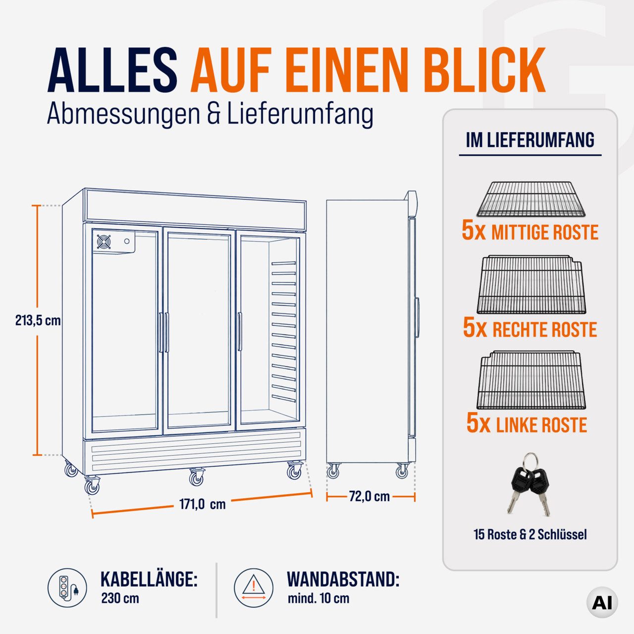 GastroHero Getränkekühlschrank Getränkekühlschrank 1500, Klapptüren, LED, schwarz GKS-1500KT, 213.5 cm hoch, 171 cm breit, LED-Leuchtaufsatz, 6 Rollen (3 gebrem – Bild 5 von 5