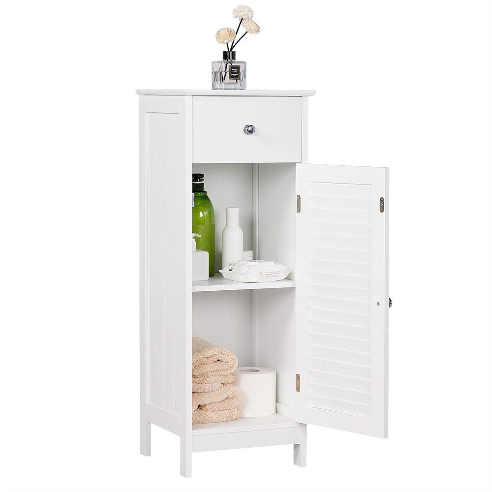 Yaheetech Badkommode Badezimmerschrank Standschrank mit Einzeltür, Schmaler Badschrank mit 1 Schublade & 2 Fächern