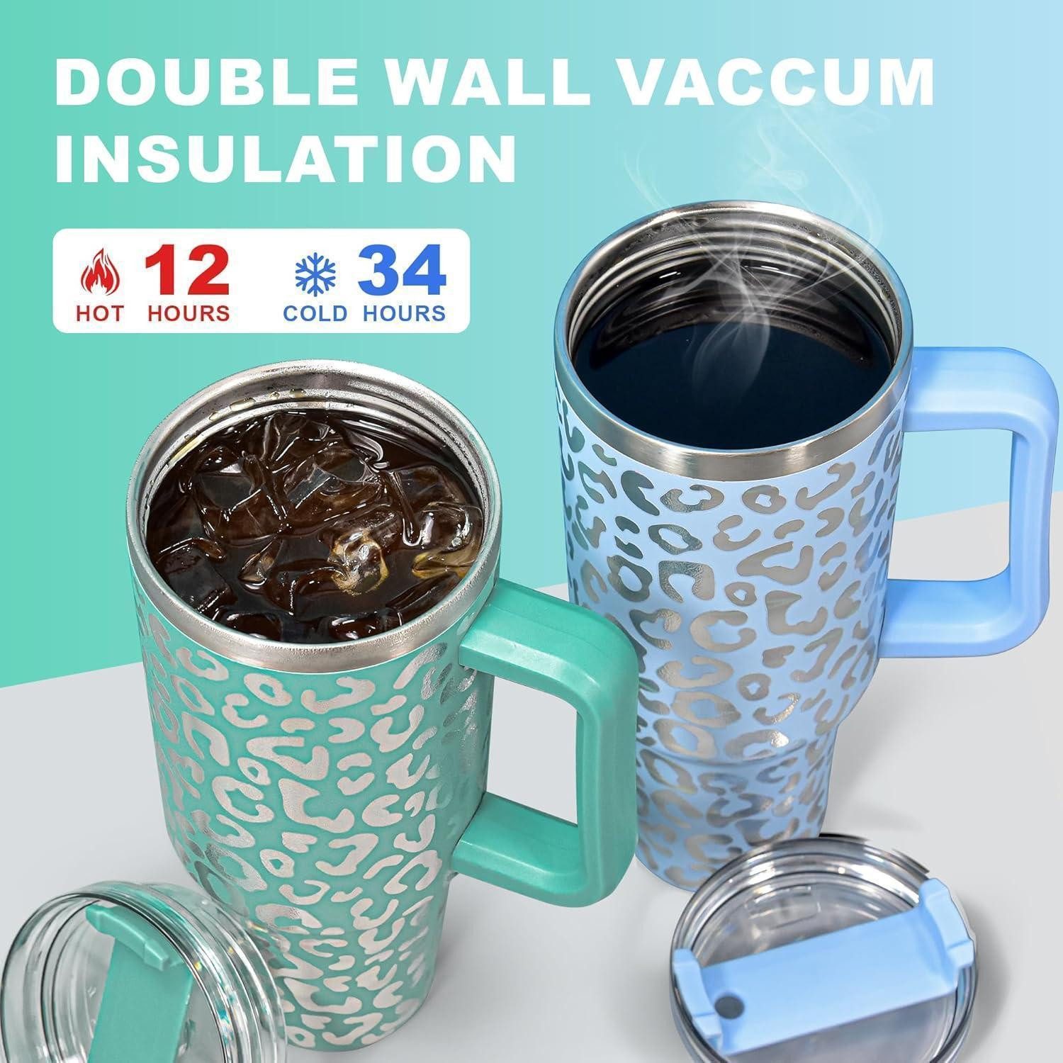 LuxusKollektion Thermobecher Thermobecher Strohhalm Henkel 1,2L Auslaufsicher Edelstahl – Bild 2 von 5