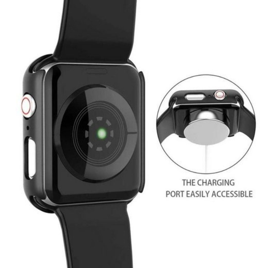SmartUP Smartwatch-Hülle 2X Hülle für Apple Watch 7/8/9 41mm 45mm Case Display Tasche Schutz 9H, kompletter Rundumschutz