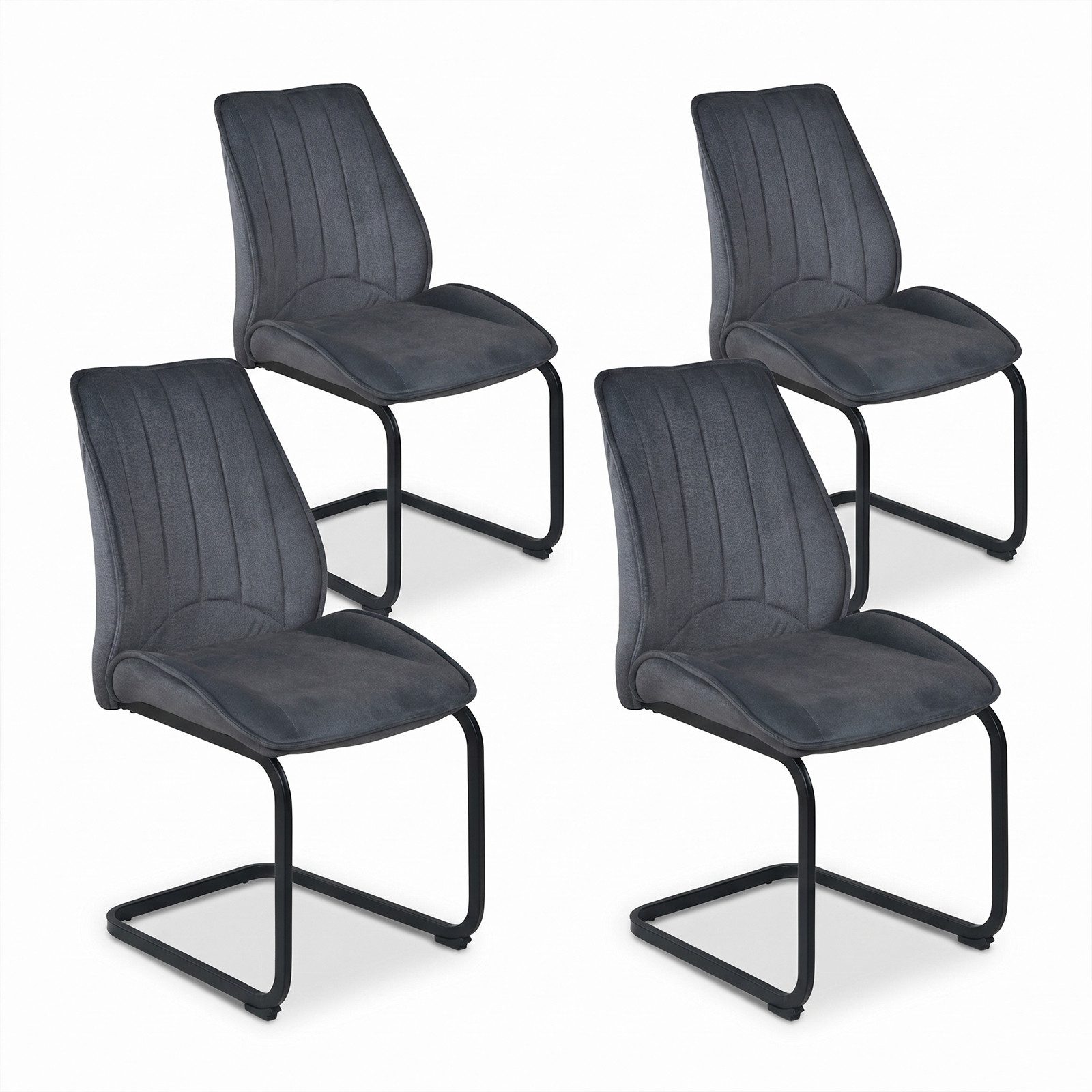Jiexi Esszimmerstuhl Esszimmerstuhl Grau gepolstert mit Freischwinger Gestell 2er/4er/6er (Set), Schwingstuhl