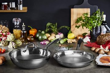 Tefal Bratpfanne Eternal Mesh Edelstahl Bratpfanne (24) cm mit Jamie Oliver Glasdeckel, Edelstahl 18/10 (Set, 2-tlg., Pfanne mit Glasdeckel), Geeignet für alle Herdarten, Kratzfeste Beschichtung