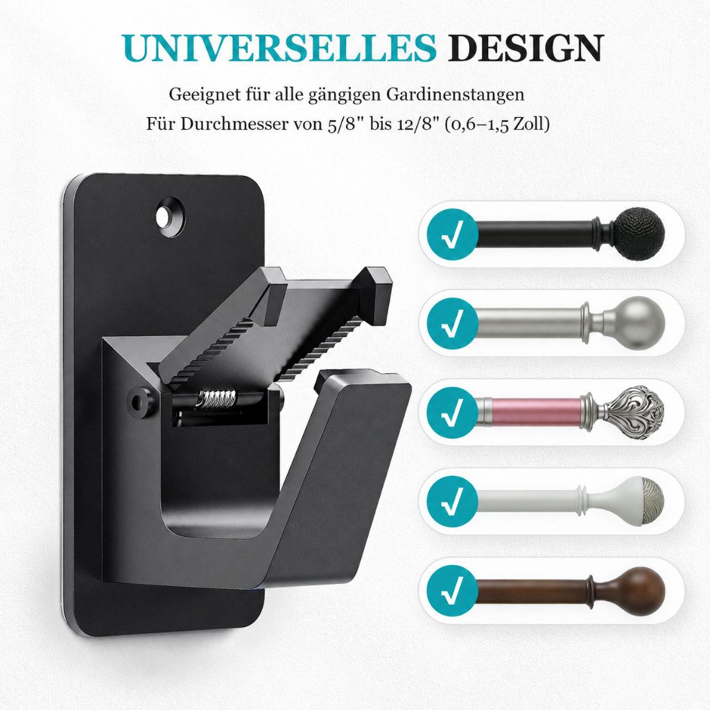 Diwzbyn Gardinenstangenhalter Gardinenstangenhalter Selbstklebend, Ohne Bohren, 2er/4er Set, Starke Klebekraft für Bad, Küche & Schlafzimmer – Bild 2 von 5