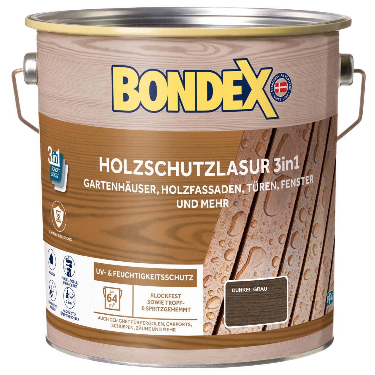 Bondex Holzschutzlasur Bondex Holzschutzlasur 3in1 4 L dunkelgrau