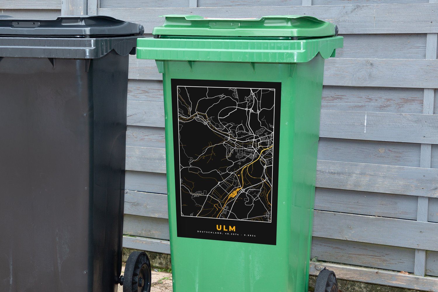 Karte Ulm Deutschland - Abfalbehälter MuchoWow (1 - Stadtplan Container, Mülleimer-aufkleber, Gold Sticker, - Wandsticker St), Mülltonne, -
