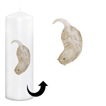 Mr. & Mrs. Panda Formkerze 29 x 8 cm XL Otter Kopfüber - Weiß - Geschenk, Kerze mit Druck, Seeot (1-tlg), Motiv schmilzt mit
