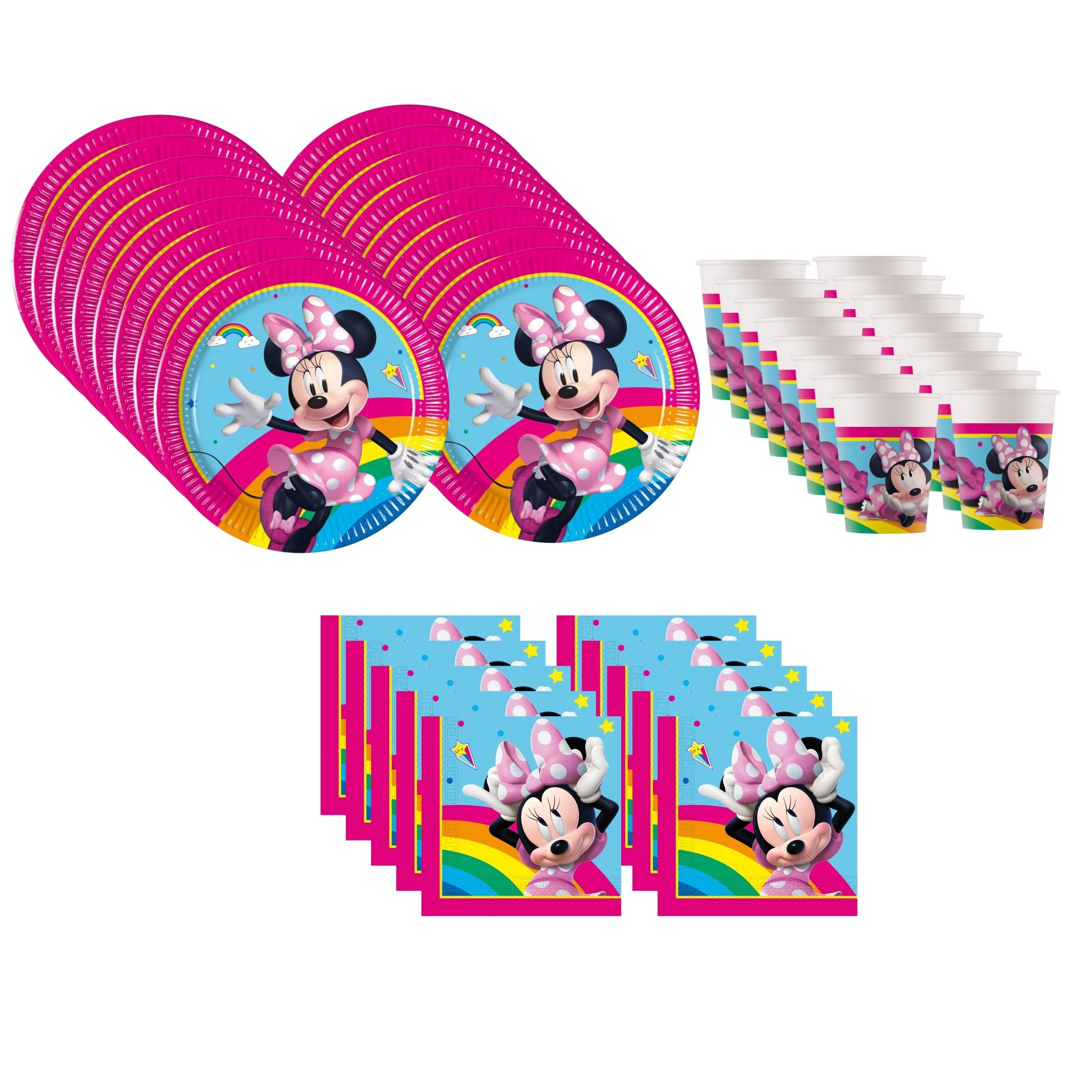Procos Einweggeschirr-Set Minnie Mouse Partygeschirr Set 52-tlg Kindergeburtstag Teller Becher, 16 Personen