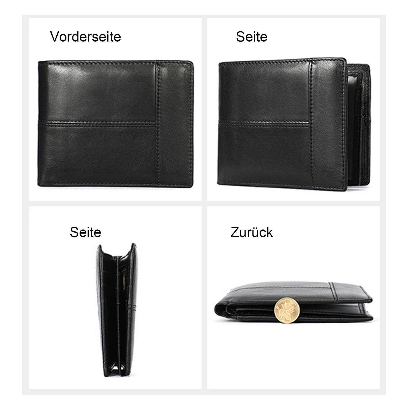 Geldbeutel mit Geld Brieftasche Handtasche Kreditkartenetui, Kartenfächer, Kartenhalter), Geldbörse 14 Leder 12 Slim Portmonee Kartenetui, Portemonnaie Ledergeldbörse NFC Wallet, mit Kurz (Herren Beutel RFID-Schutz OKWISH x 10 Weich cm x Schwarz Herren 2 Münzfach