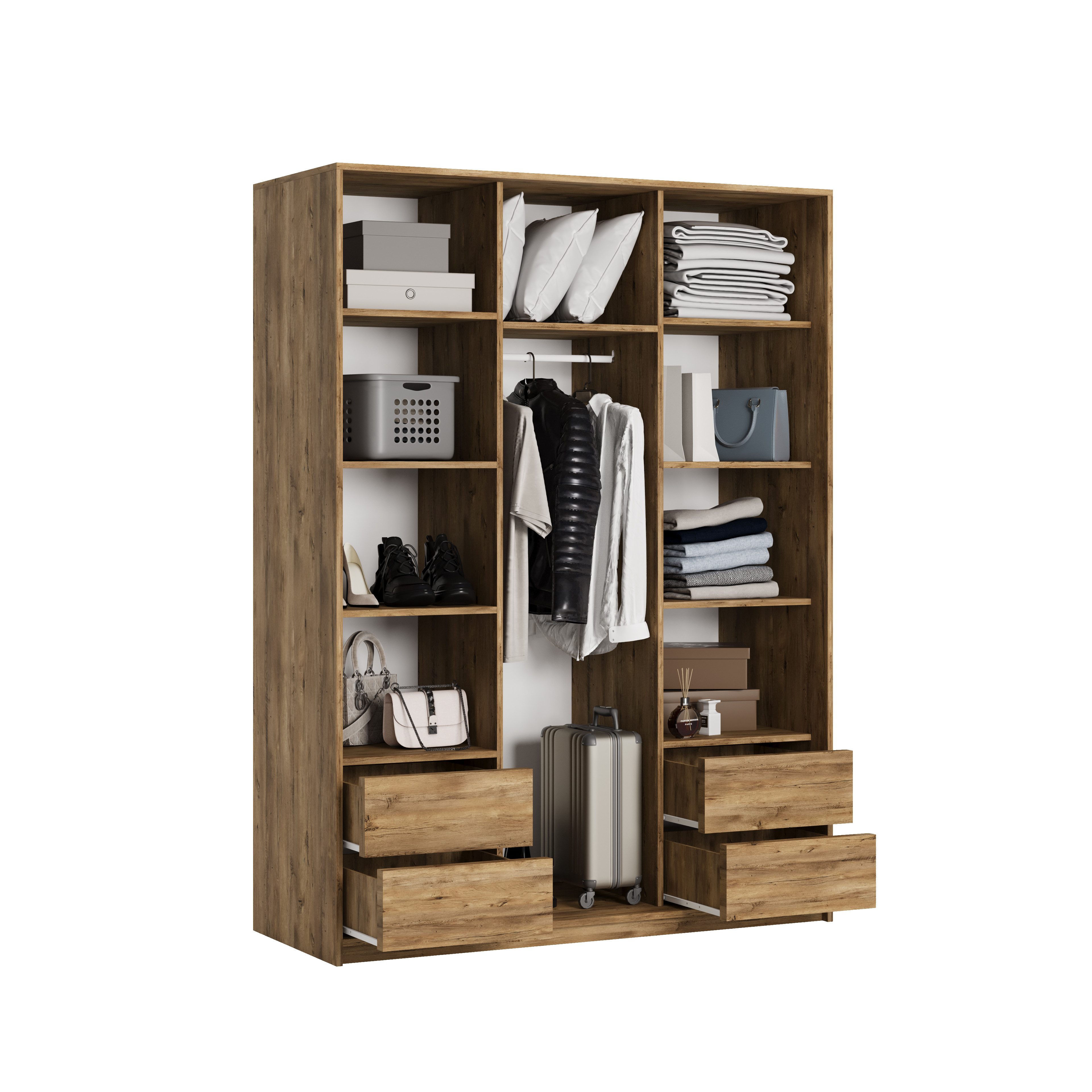 Masseno Schwebetürenschrank VONTE Kleiderschrank mit Schubladen Schrank Schlafzimmerschrank