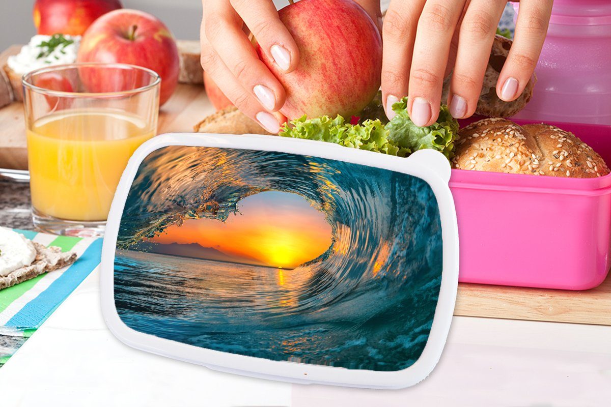 für Sonnenuntergang Kunststoff, Brotbox - Erwachsene, - Kunststoff rosa Mädchen, Brotdose Snackbox, Welle MuchoWow Wasser Lunchbox Kinder, Orange, (2-tlg), -