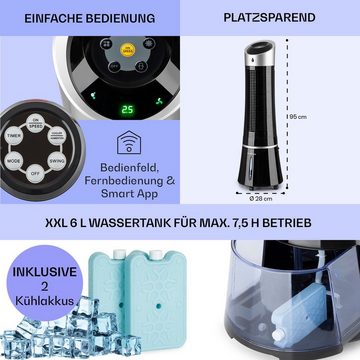 Klarstein Ventilatorkombigerät Skyscraper Ice Smart 4-in-1 Luftkühler & Ventilator, mit Wasserkühlung & Eis mobil Klimagerät ohne Abluftschlauch