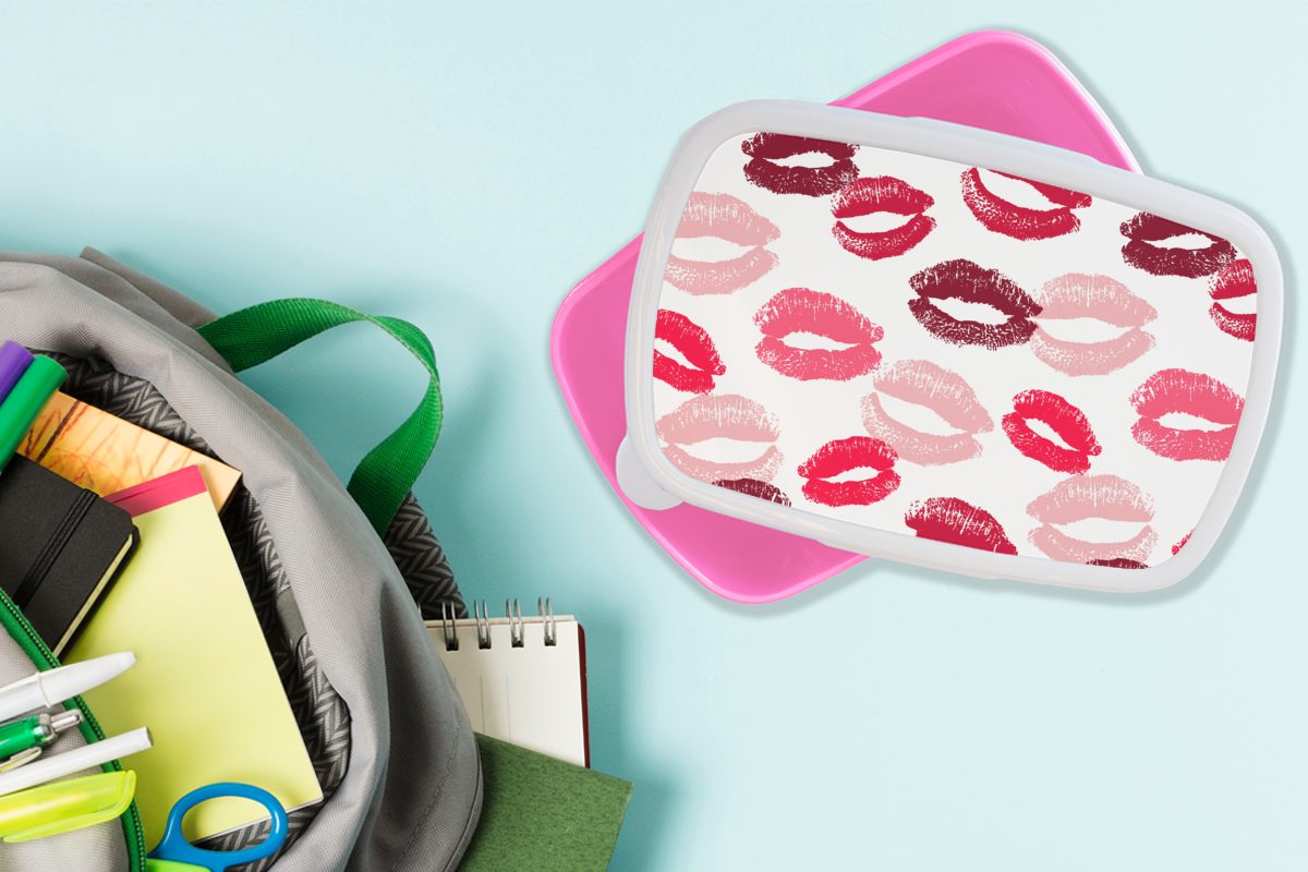 Paare, Lippen Kunststoff Kunststoff, - Mädchen, Kuss (2-tlg), Lunchbox Brotdose Kinder, für Snackbox, MuchoWow Geschenk Brotbox rosa für Erwachsene, -