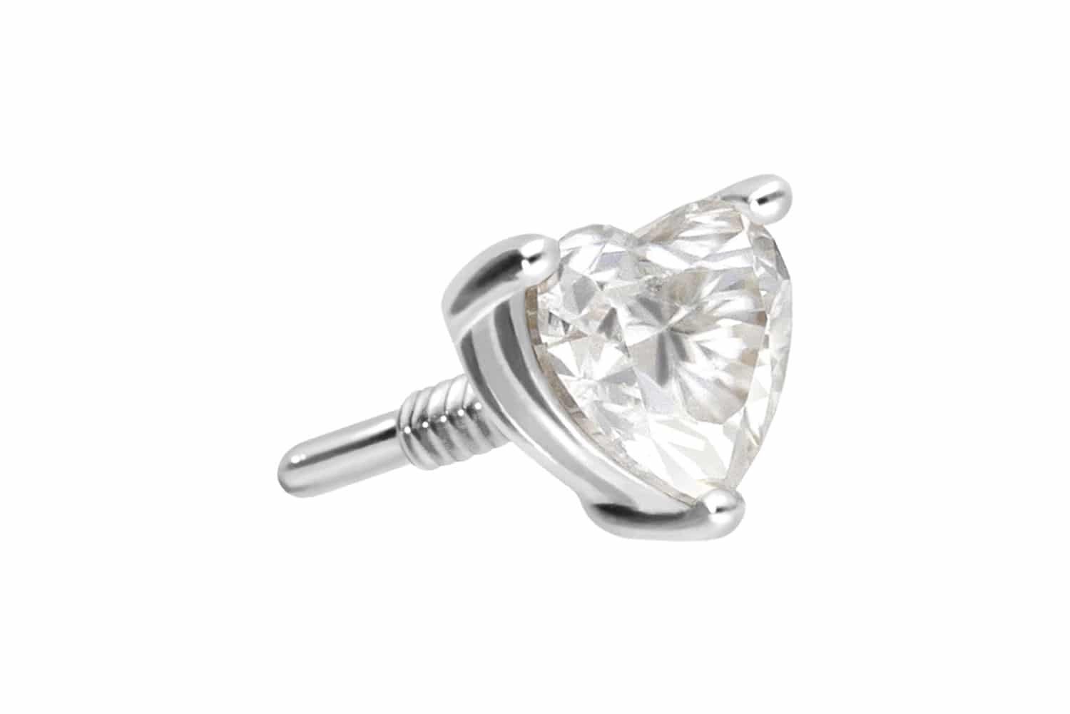 Piercing-Set 14 Karat Gold Schraubaufsatz mit Außengewinde MOISSANIT-HERZ