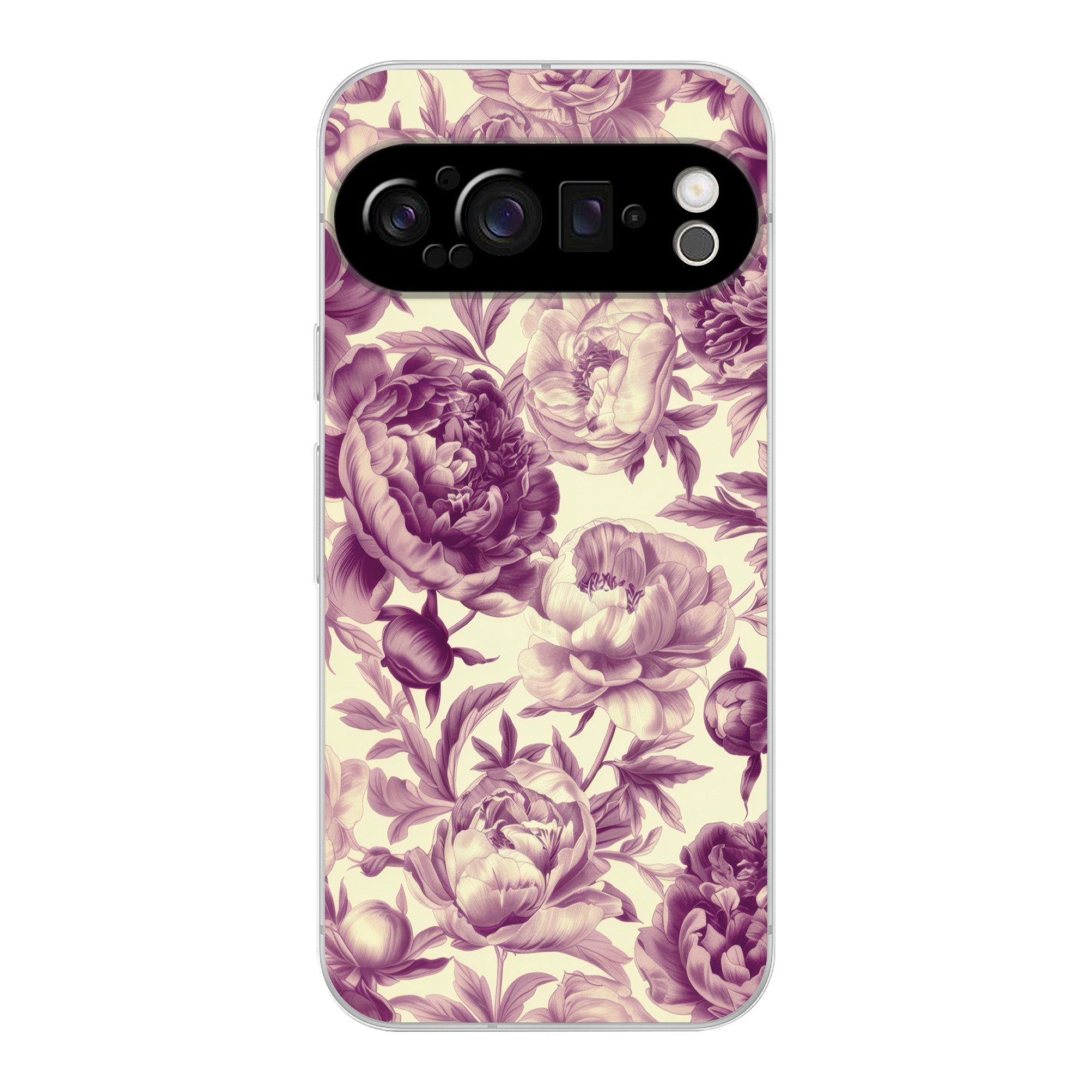 MuchoWow Handyhülle für Google Pixel 9 Pro Blumen - Muster - Lila - Beige, Phone Case, Silikon, Schutzhülle Dünn