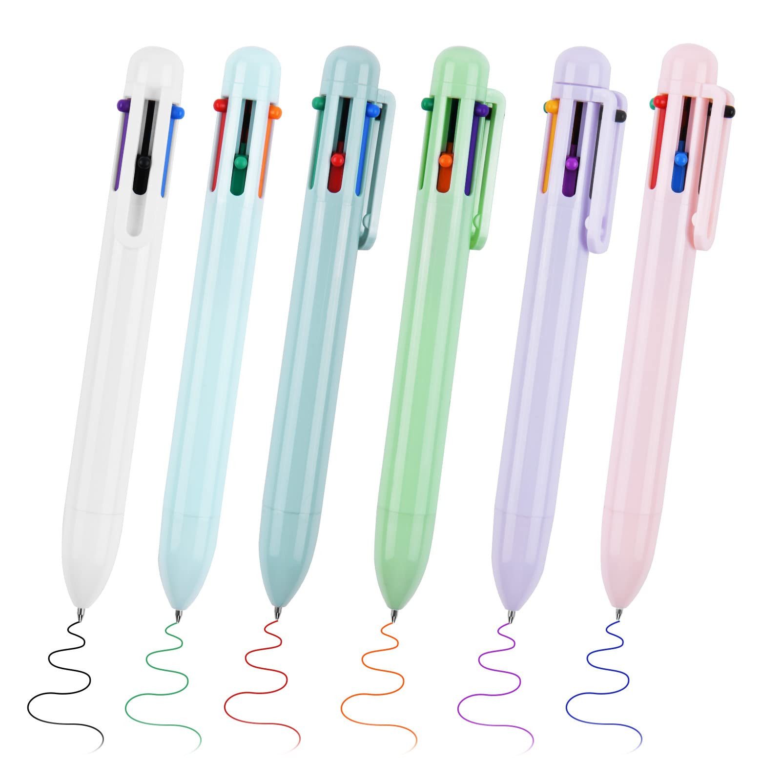 FOUORTUNATE-BEE Kugelschreiber 6-in-1 Mehrfarben-Kugelschreiber 0,5 mm Druckstift Set für Büro, Mehrfarbiger Klick-Kugelschreiber Set, 6 Farben für Schule & Notizen