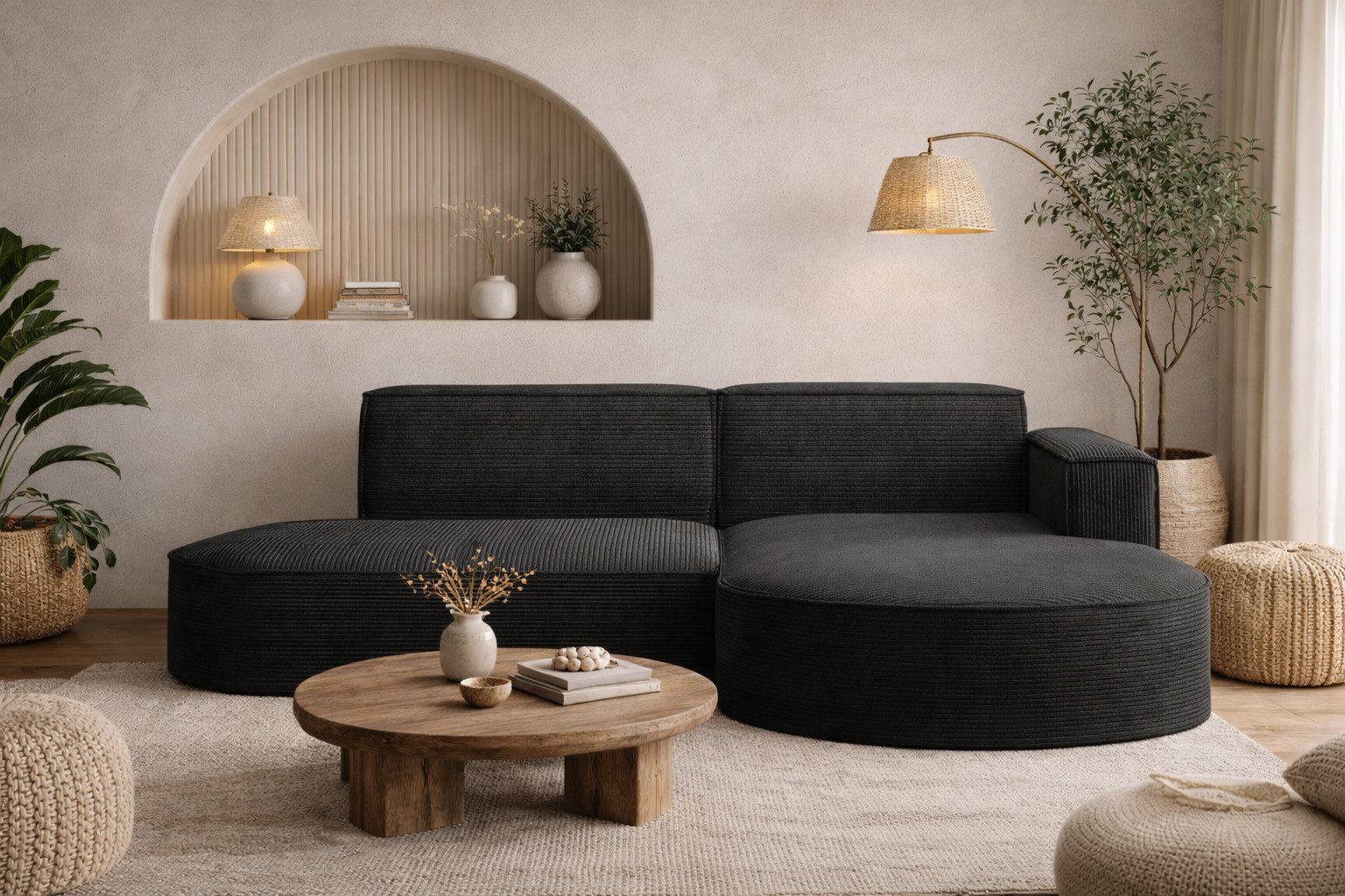 Kaiser Möbel Ecksofa Designer MODENA STUDIO L stoff Cord, Ecksofa, Cord Sofa, L-Form, Links/Rechts wählbar