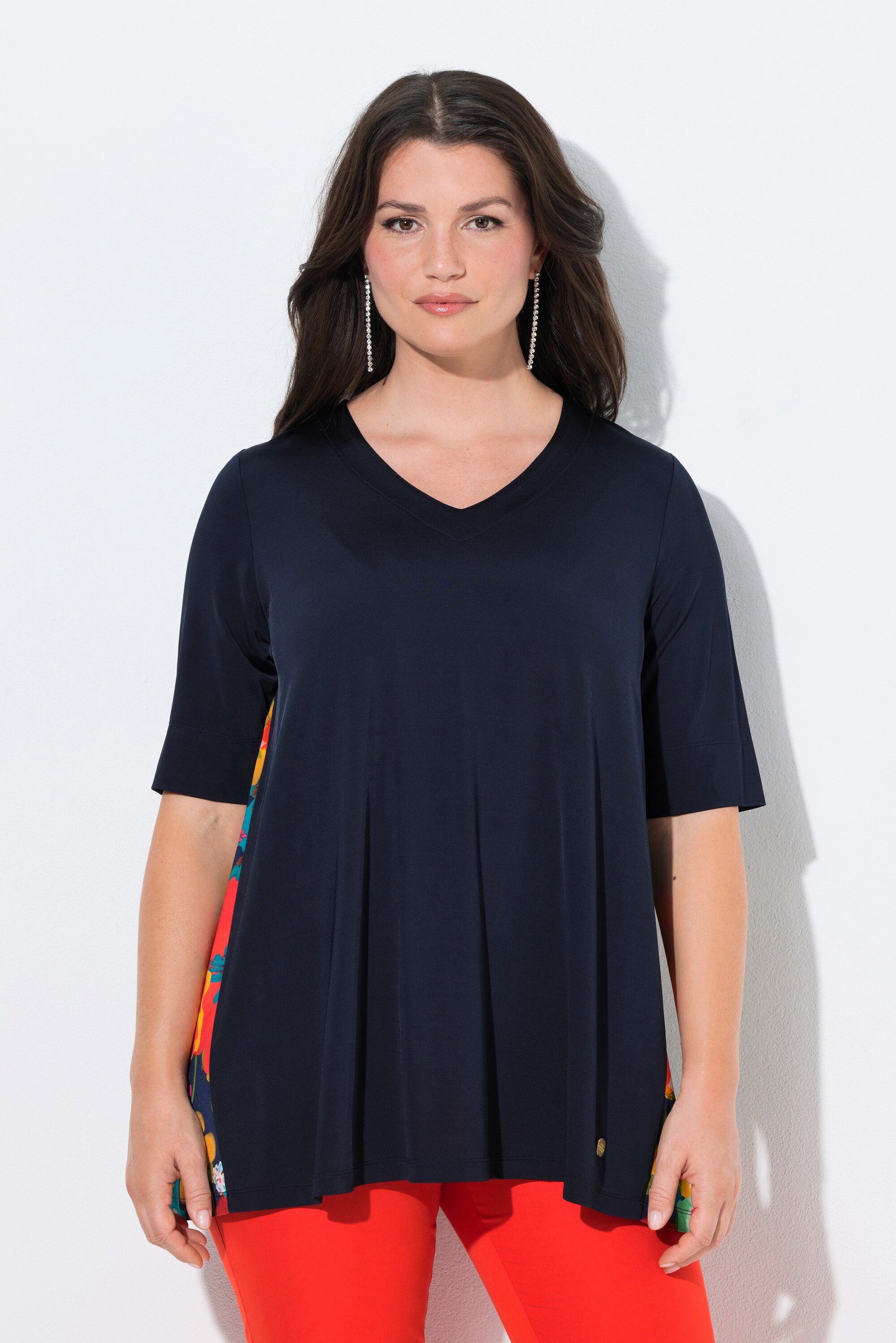 T-Shirt Slinky-Shirt Godetfalte A-Linie V-Ausschnitt