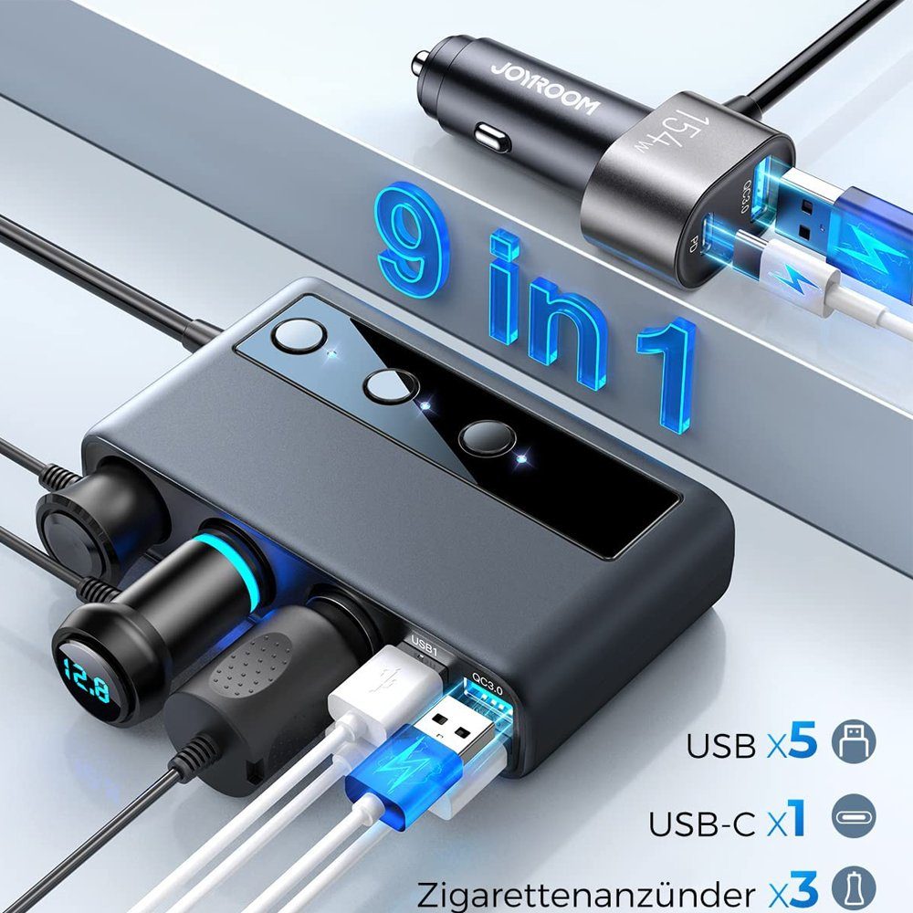 GelldG Zigarettenanzünder Verteiler, 154W Auto KFZ Ladegerät Adapter USB- Adapter