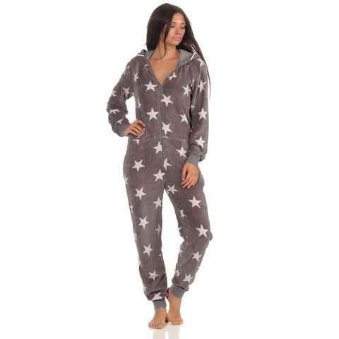 Normann Pyjama Damen Schlafanzug Einteiler Jumpsuit Overall Sterneoptik