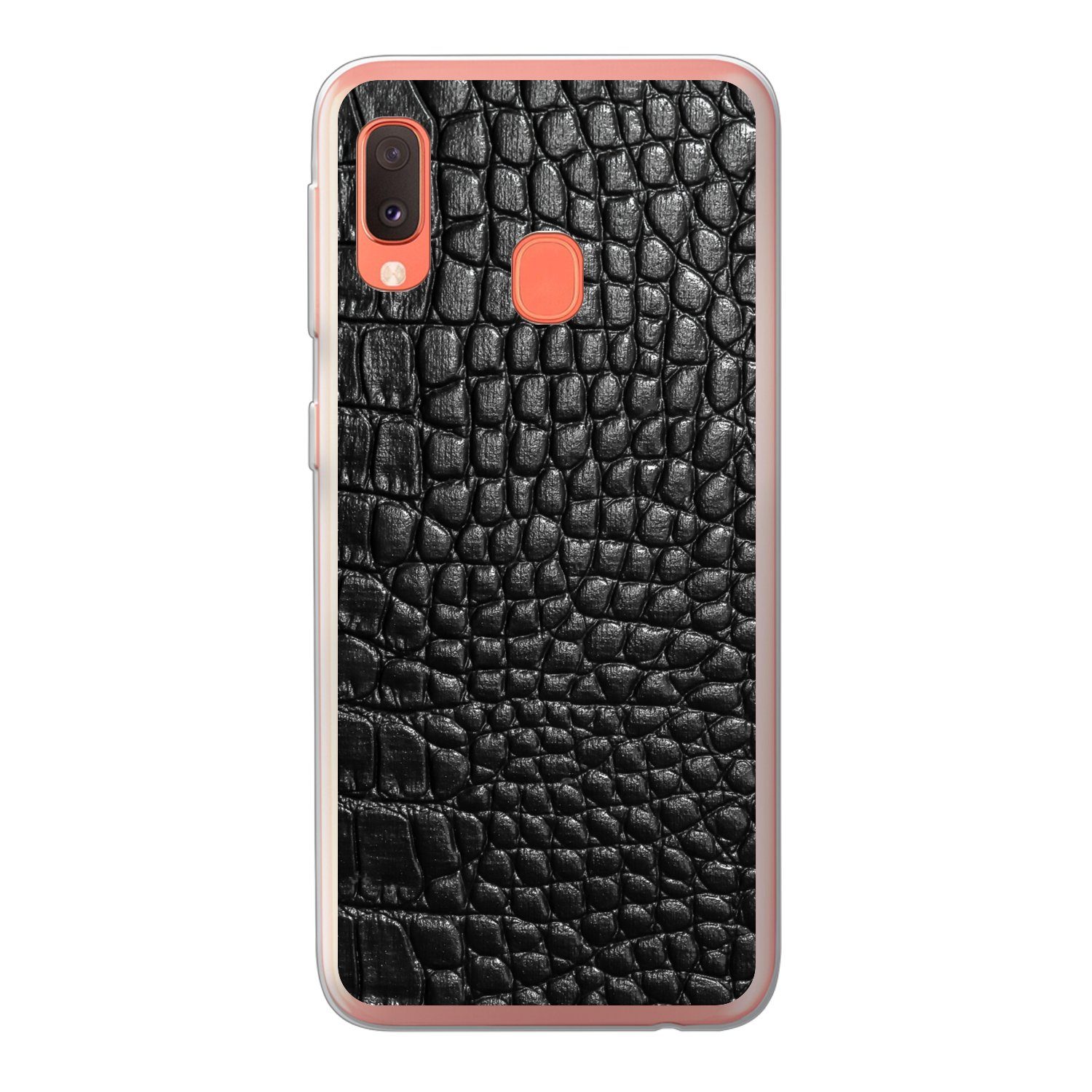 MuchoWow Handyhülle für Samsung Galaxy A20e Leder - Strukturiert - Schwarz - Grau, Smartphone-Bumper, Print, Handy Schutzhülle Dünn